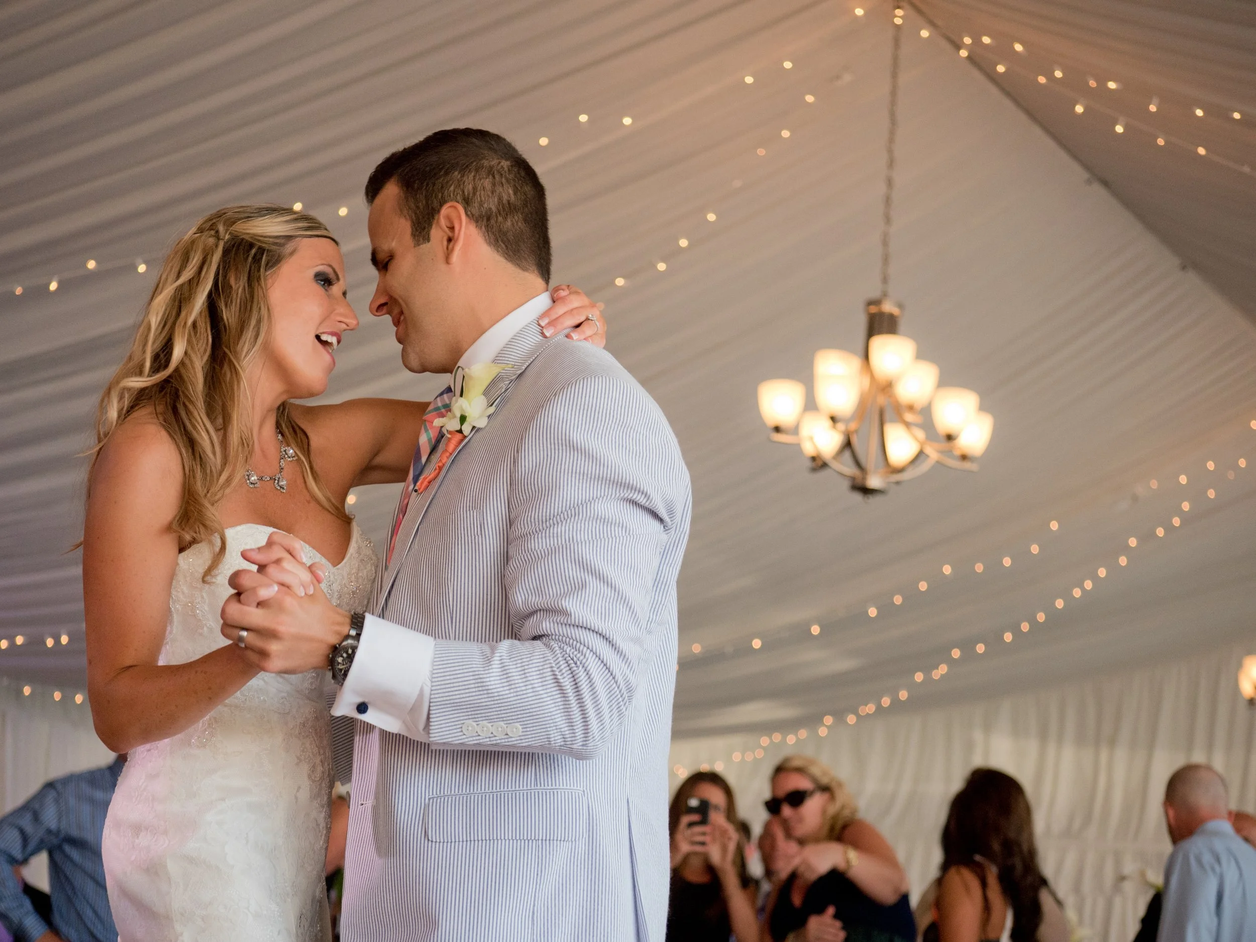 Bride and groom dance under the tent at The Bohlin at the Newport Yachting Center.