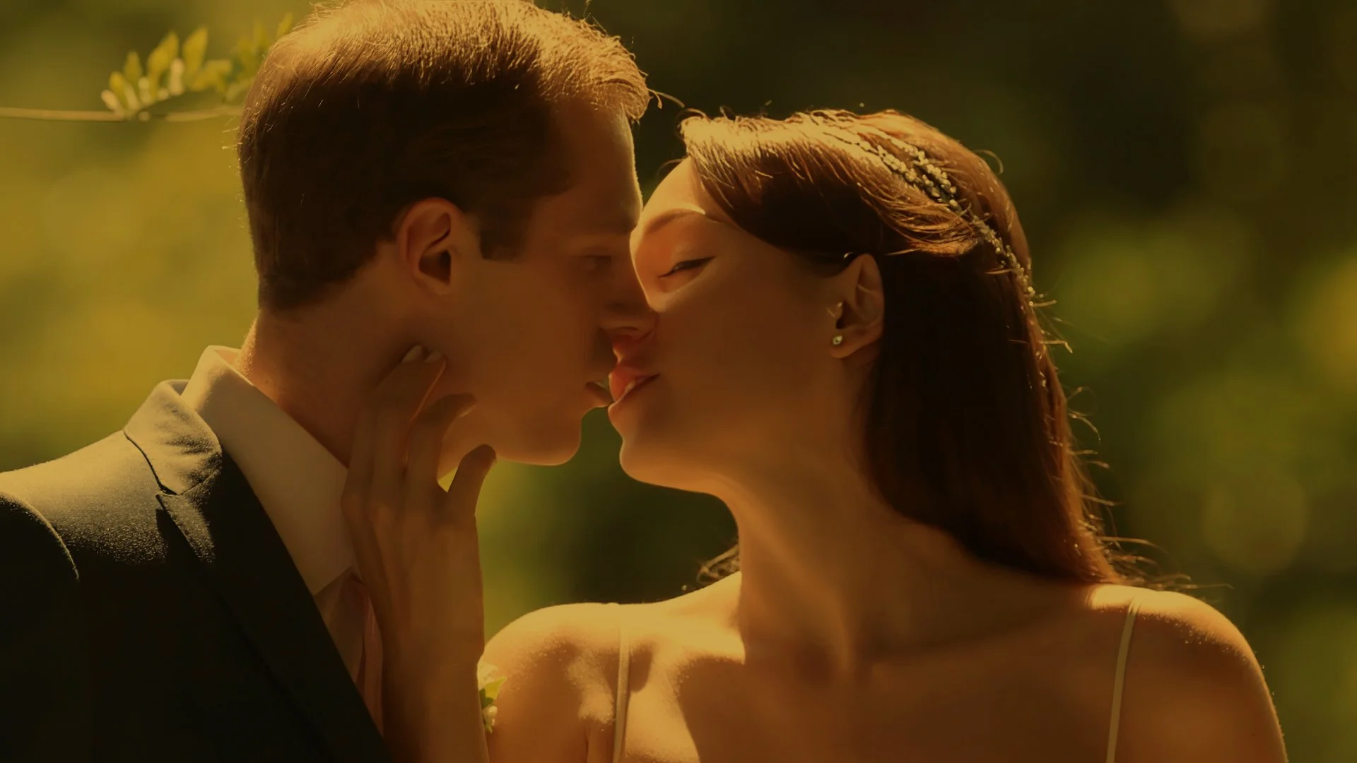 Wedding ceremony kiss in the Central Park Conservatory Garden