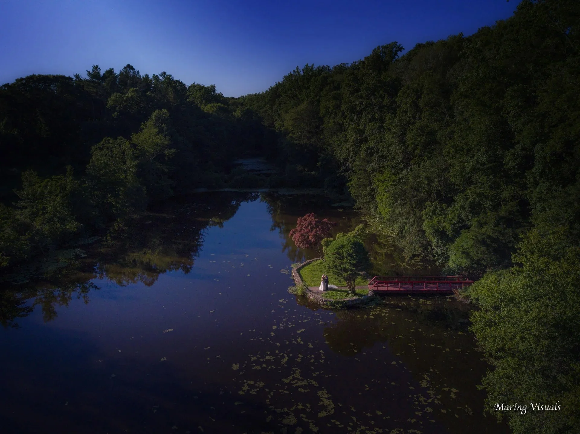 Aerial view of a wedding at Whispering Oaks Norwalk CT