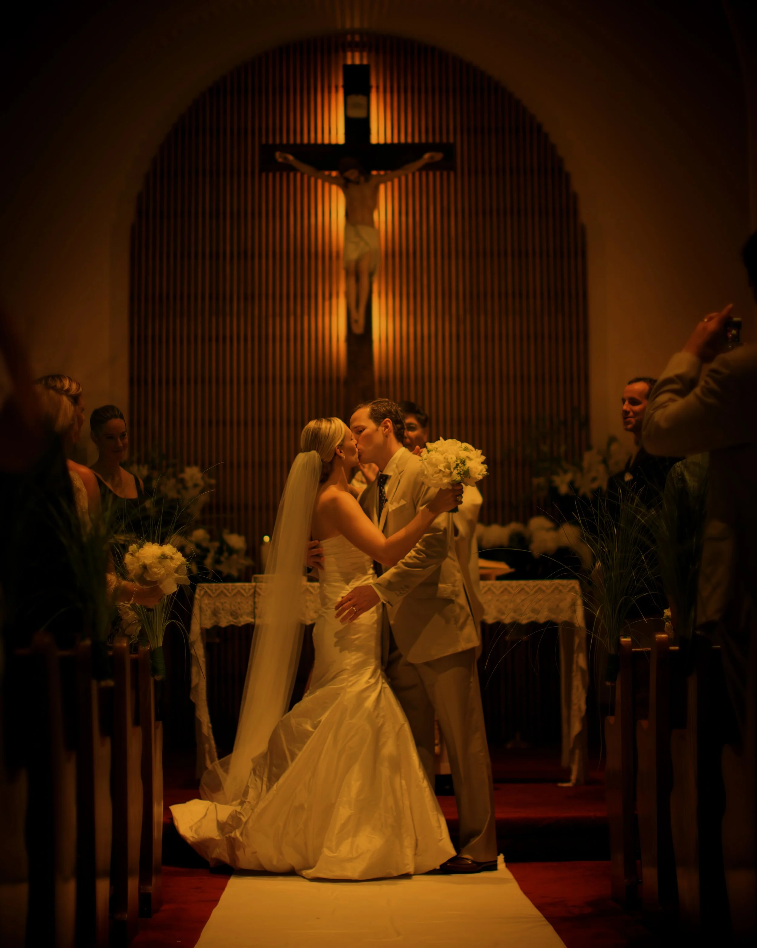 First kiss in the church at a Long Island Wedding