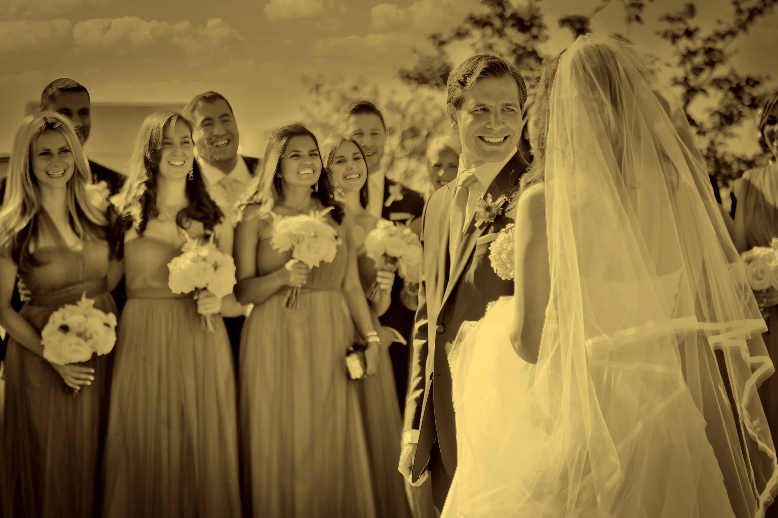 Emotional first look moment captured from the groom’s perspective as he sees his bride for the first time at Tribeca Rooftop.