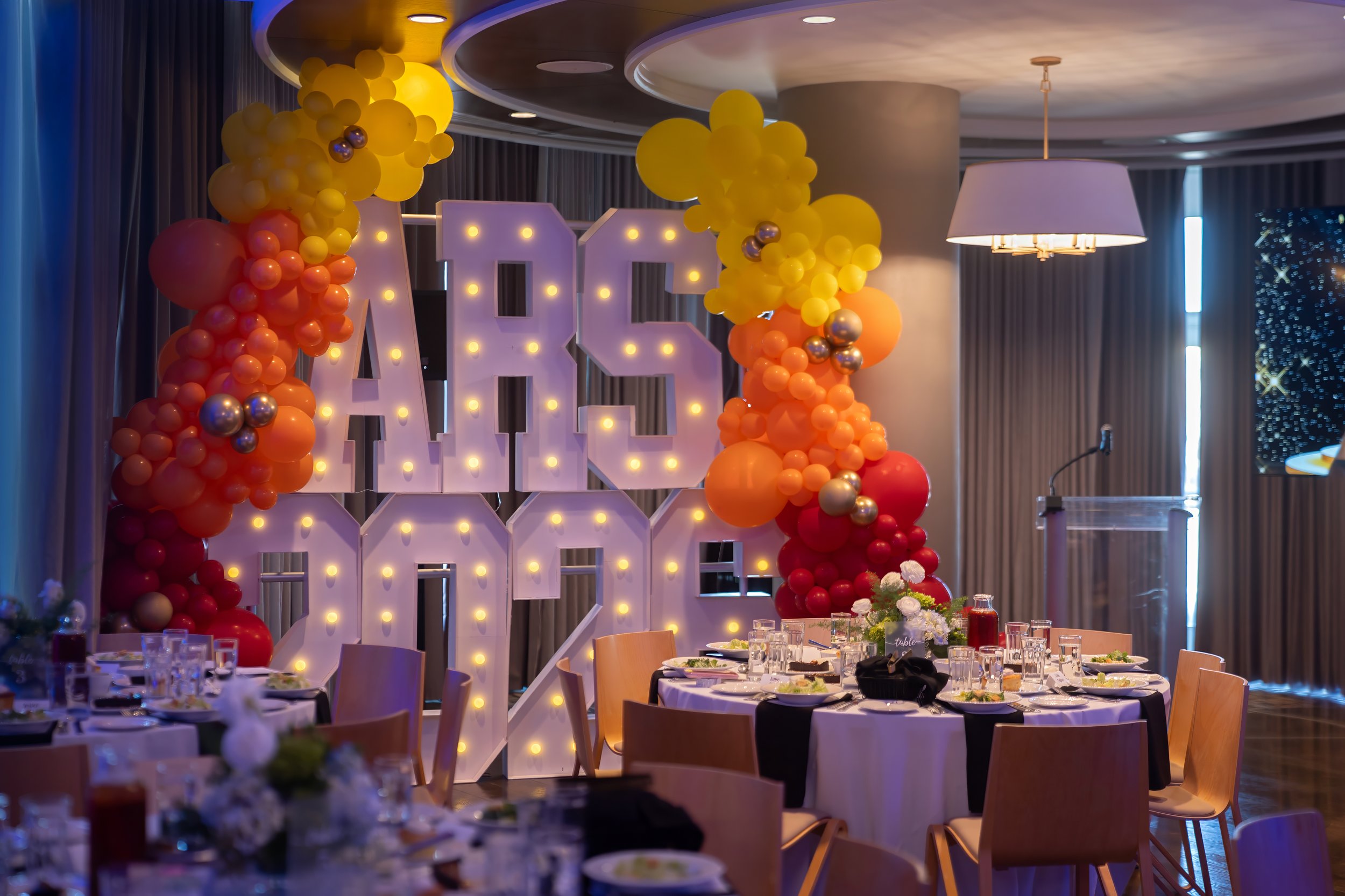 Corporate event decor and ballroom lighting at The Alida Hotel in downtown Savannah GA