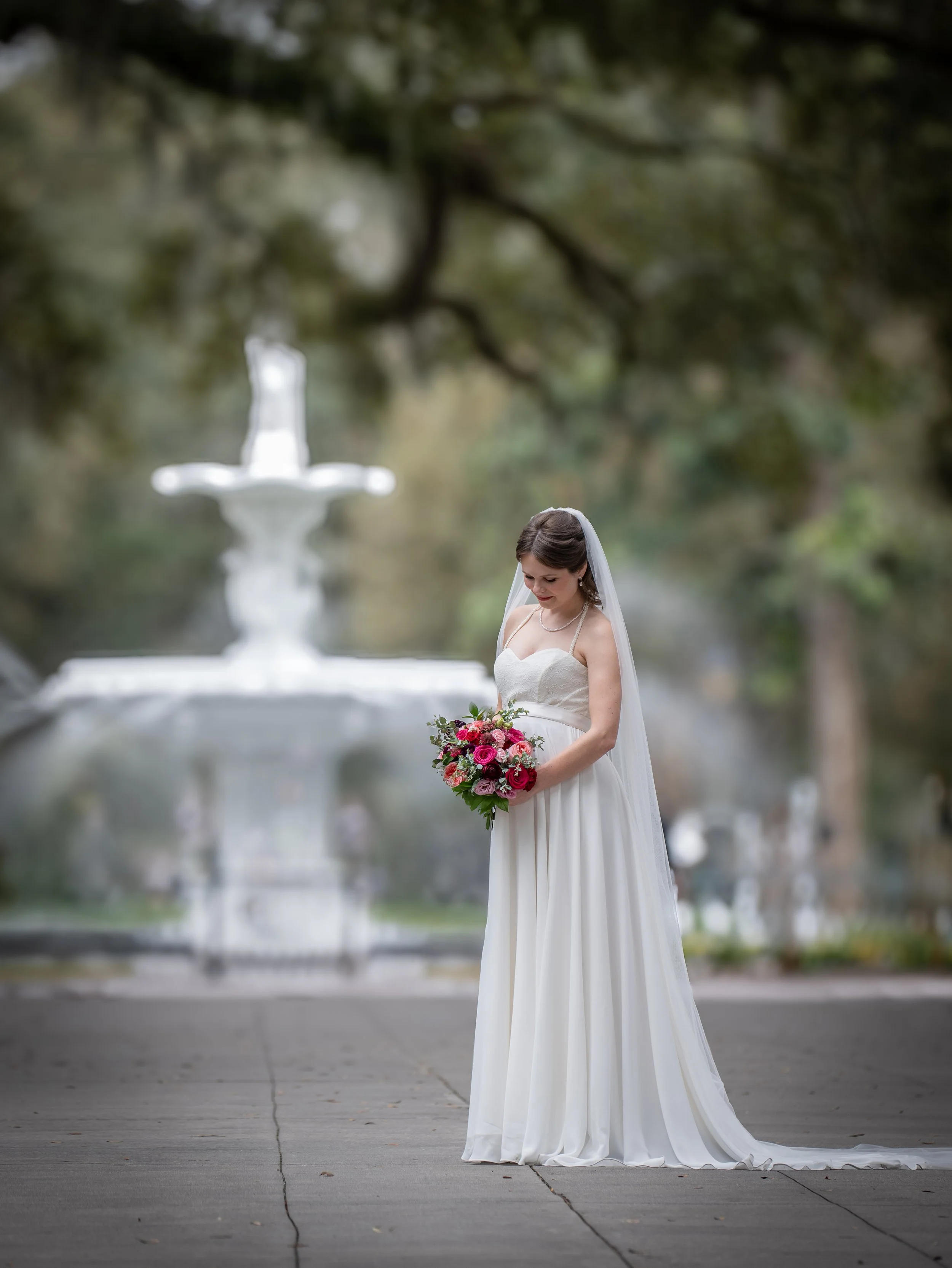 Bridal Portrait at the Forsyth Park Fountain Savannah GA