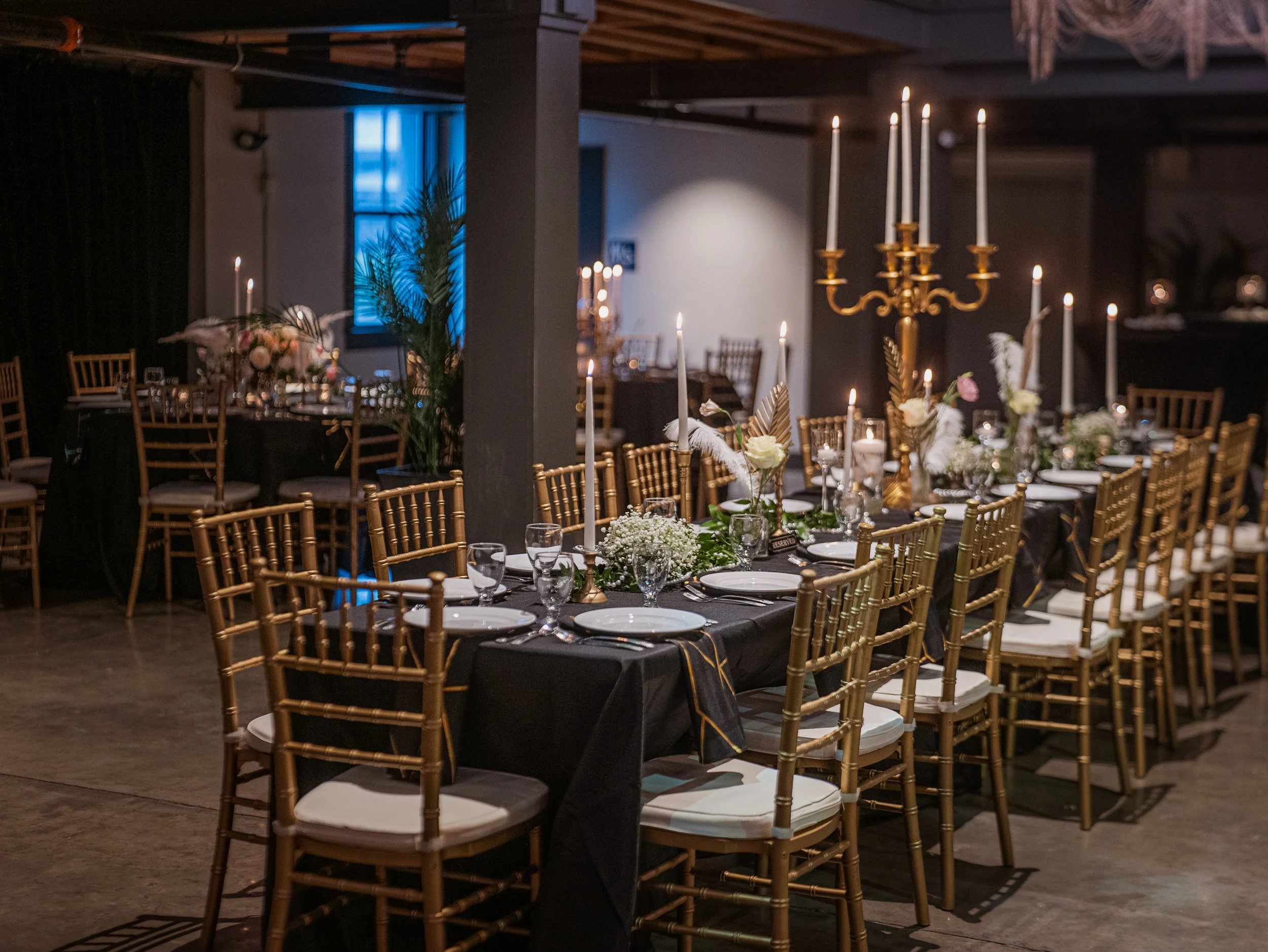 Wedding reception decor at Victory North Savannah