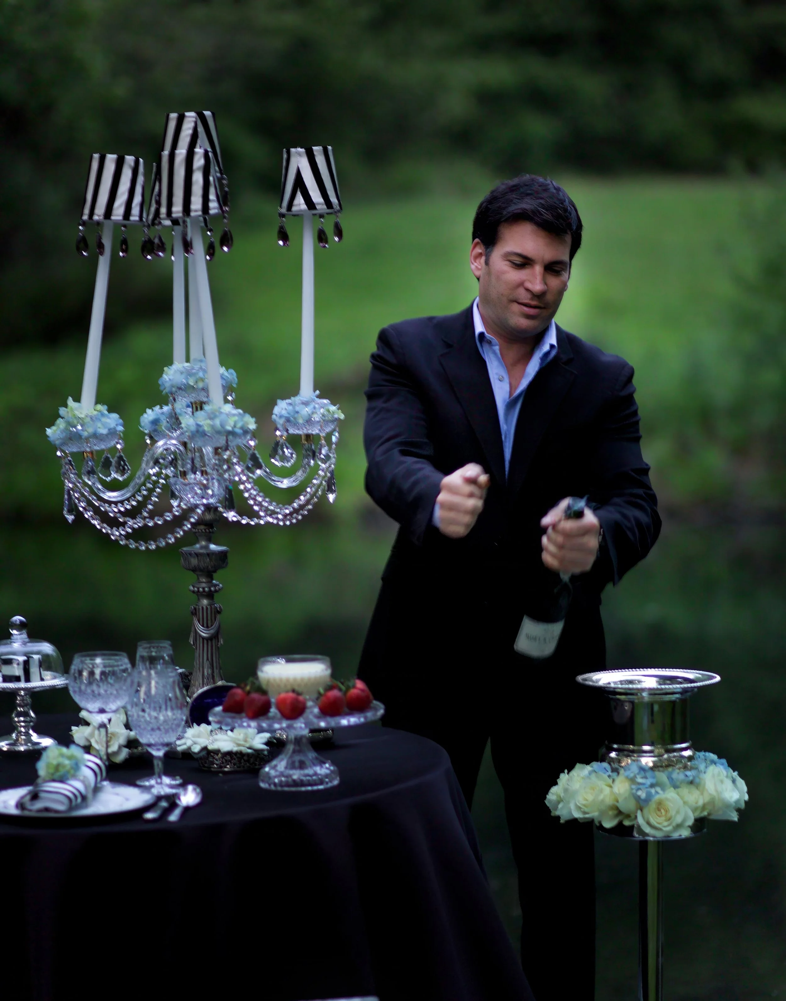Event planner David Tutera preparing details for a luxury event at his Connecticut home.
