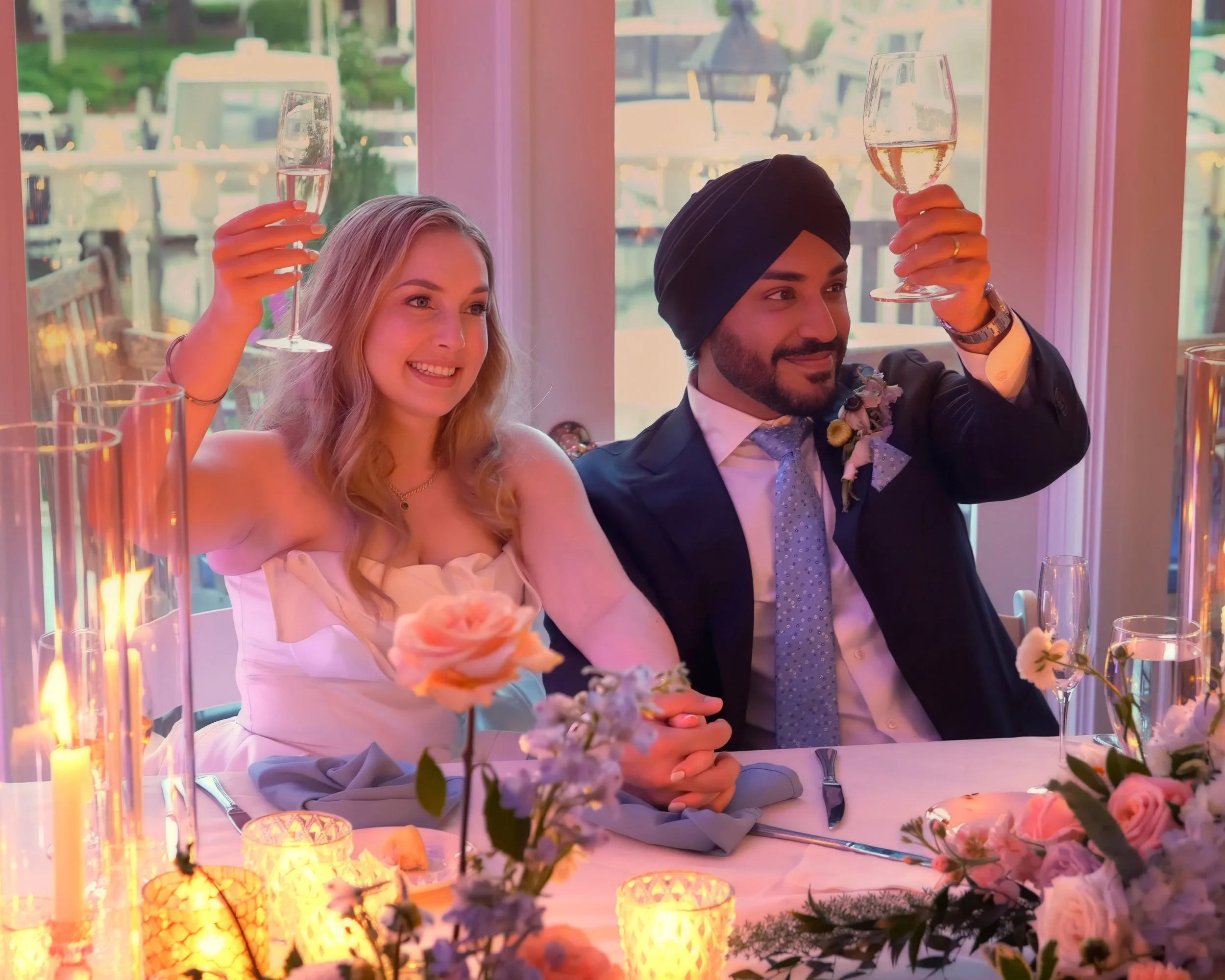 Bride and groom toast during wedding reception at South Carolina Yacht Club Hilton Head Island