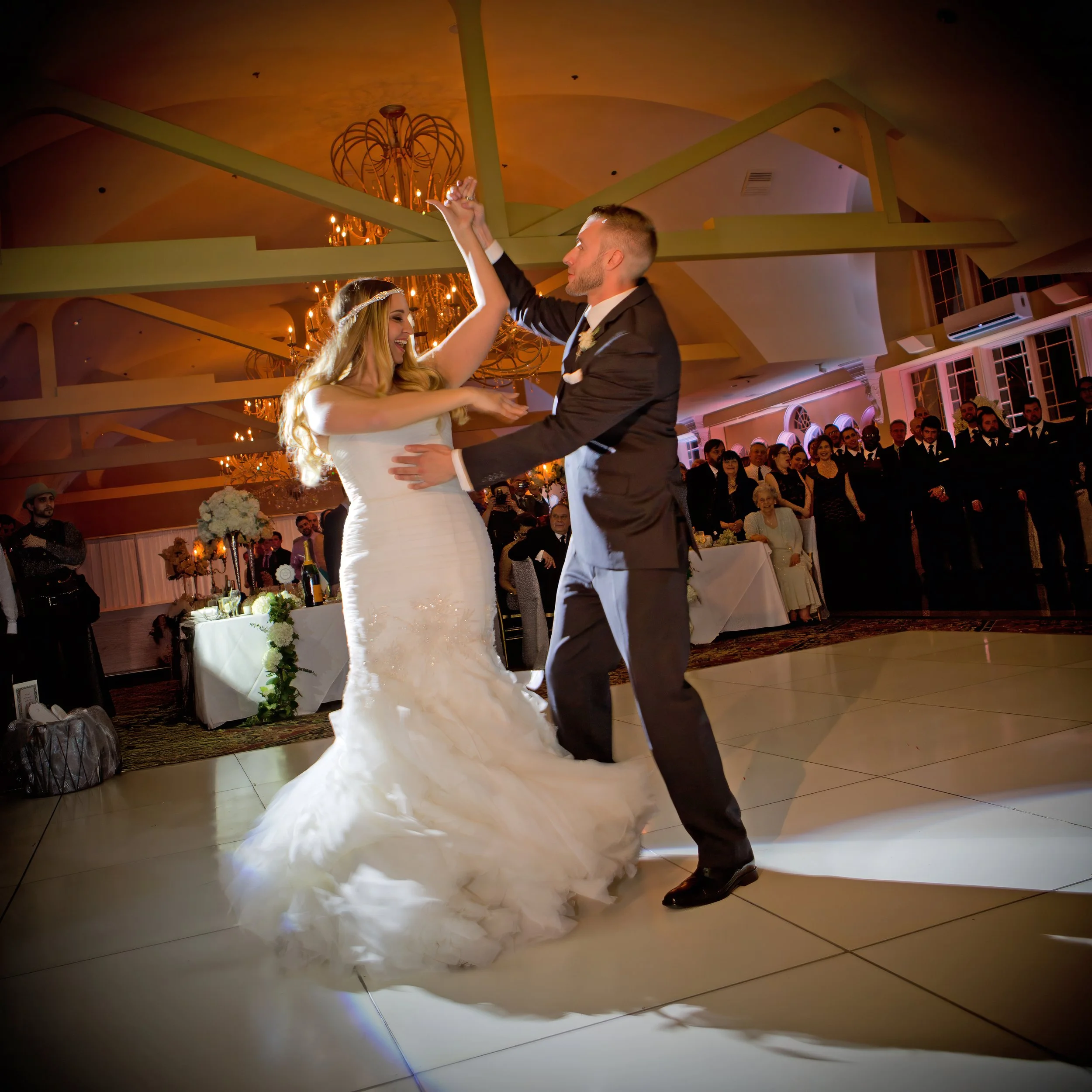 Wedding photojournalism of the first dance at Waterview in Monroe CT
