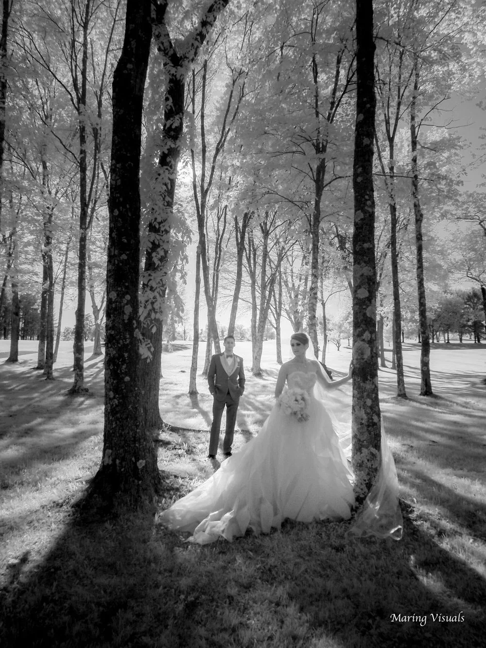 Ethereal fine art portrait of bride and groom on the grounds of Salem Golf Club in North Salem, Westchester County, NY.