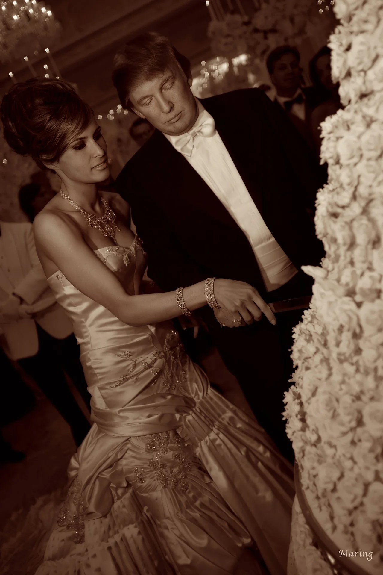 Donald and Melania Trump Wedding Cake Cutting