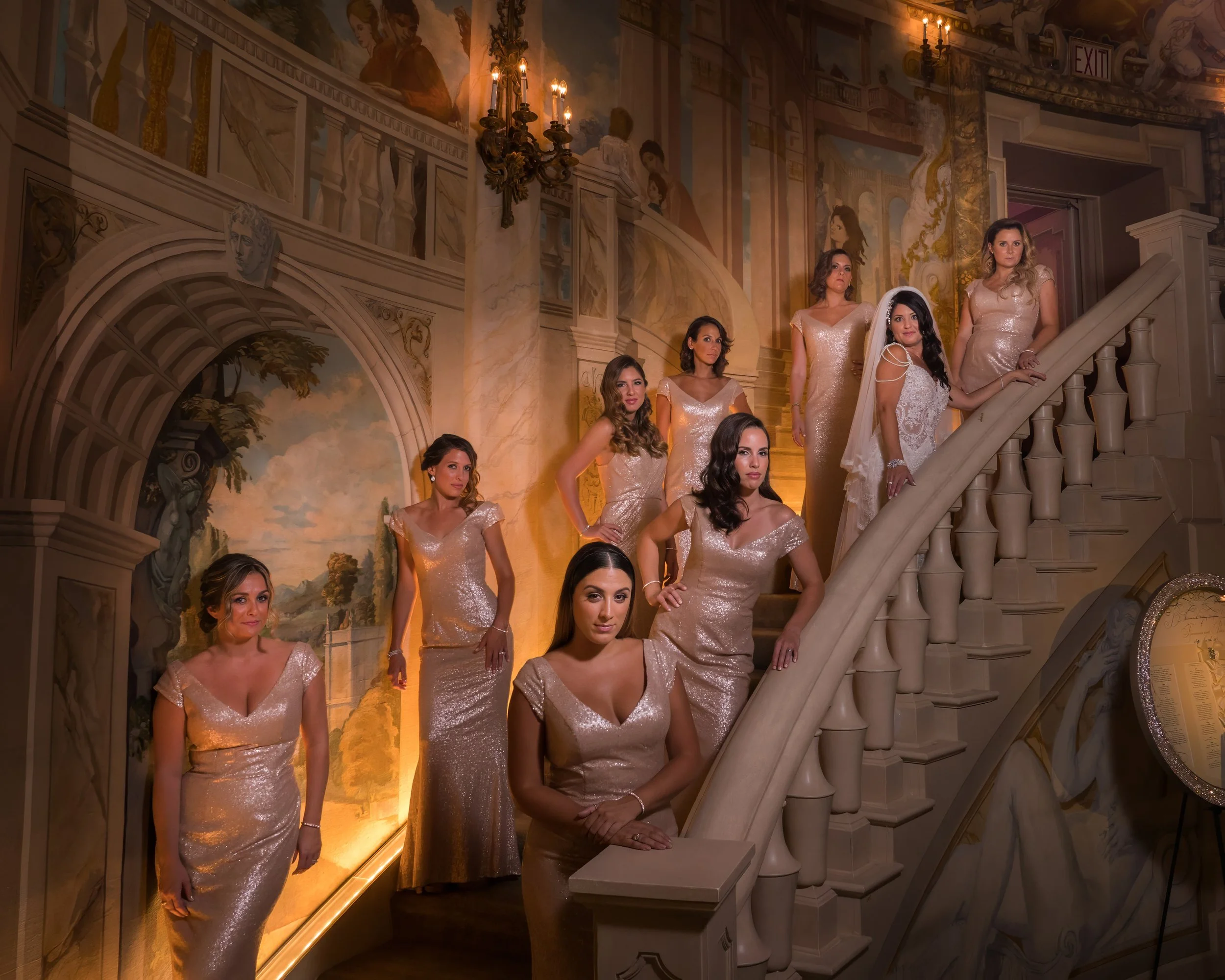 Bridesmaids Portrait on Rotunda Room Staircase
