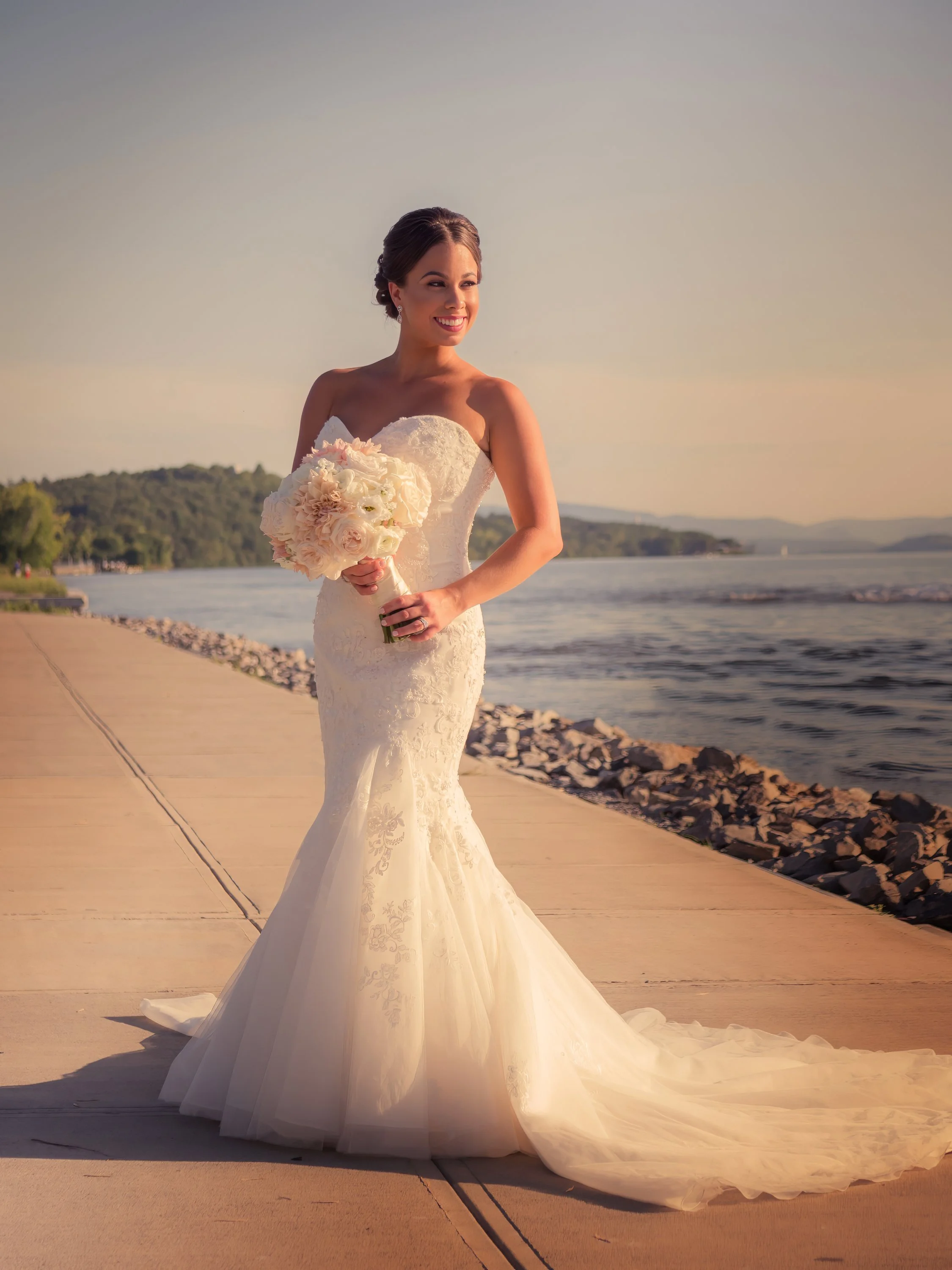 Bridal portrait with the Hudson River in the background at The Grandview.