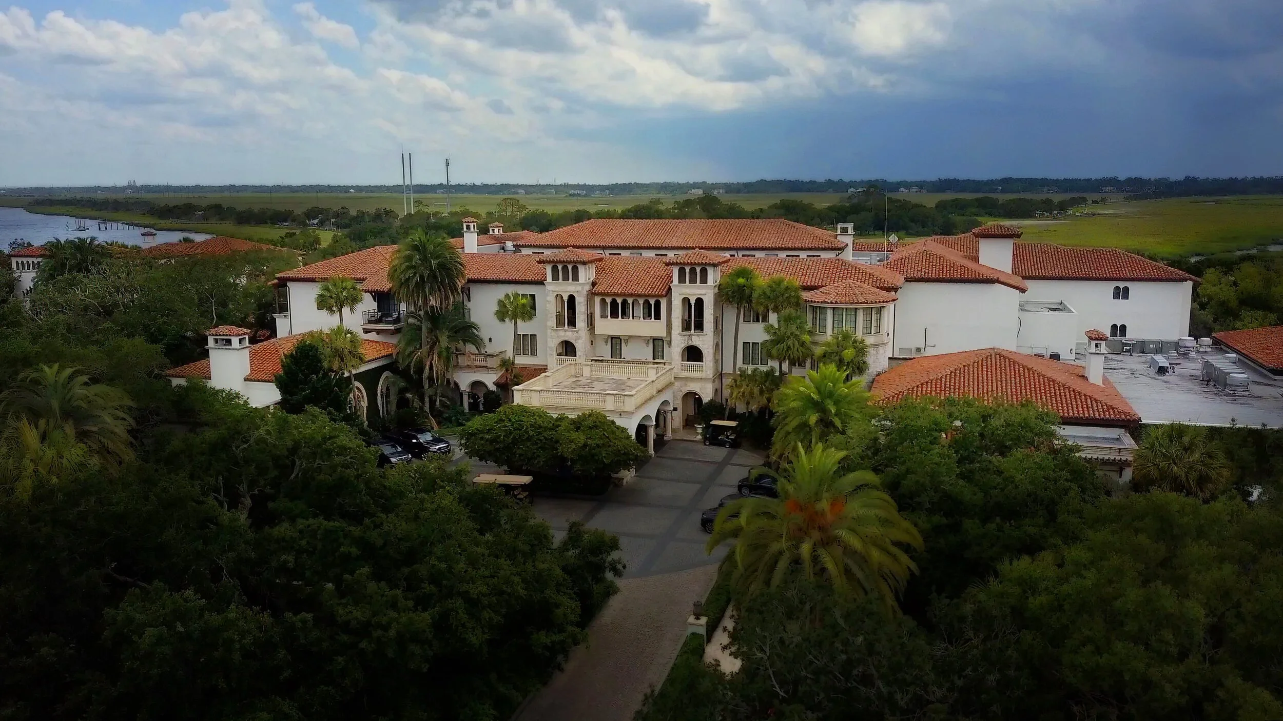 Exterior Aerial view of The Cloister at Sea Island Resort in Saint Simons Georgia