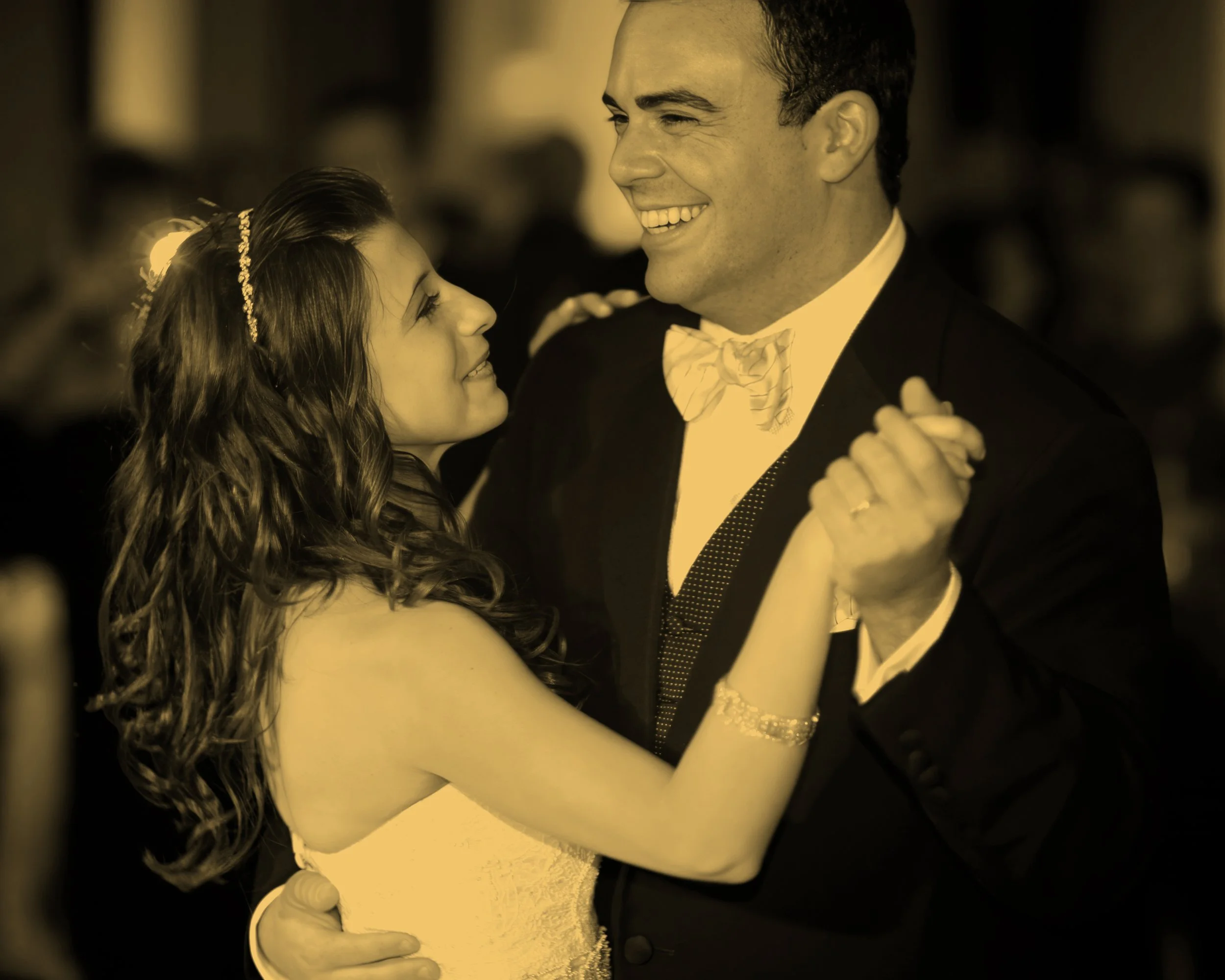 Closeup of the bride and groom’s first dance at the Yale Club