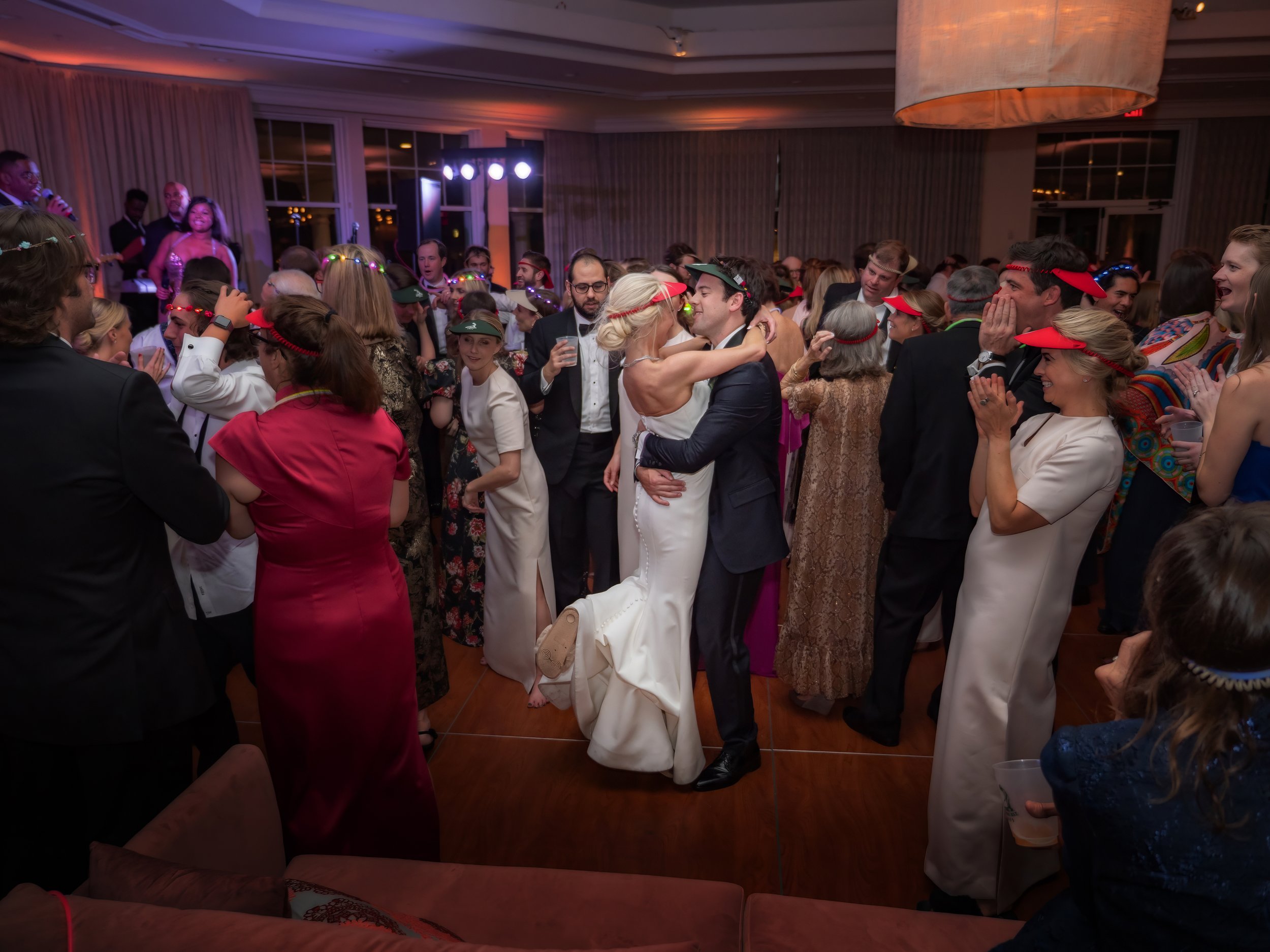 Bride and Groom dance together at their wedding reception at Pinehurst Golf Resort
