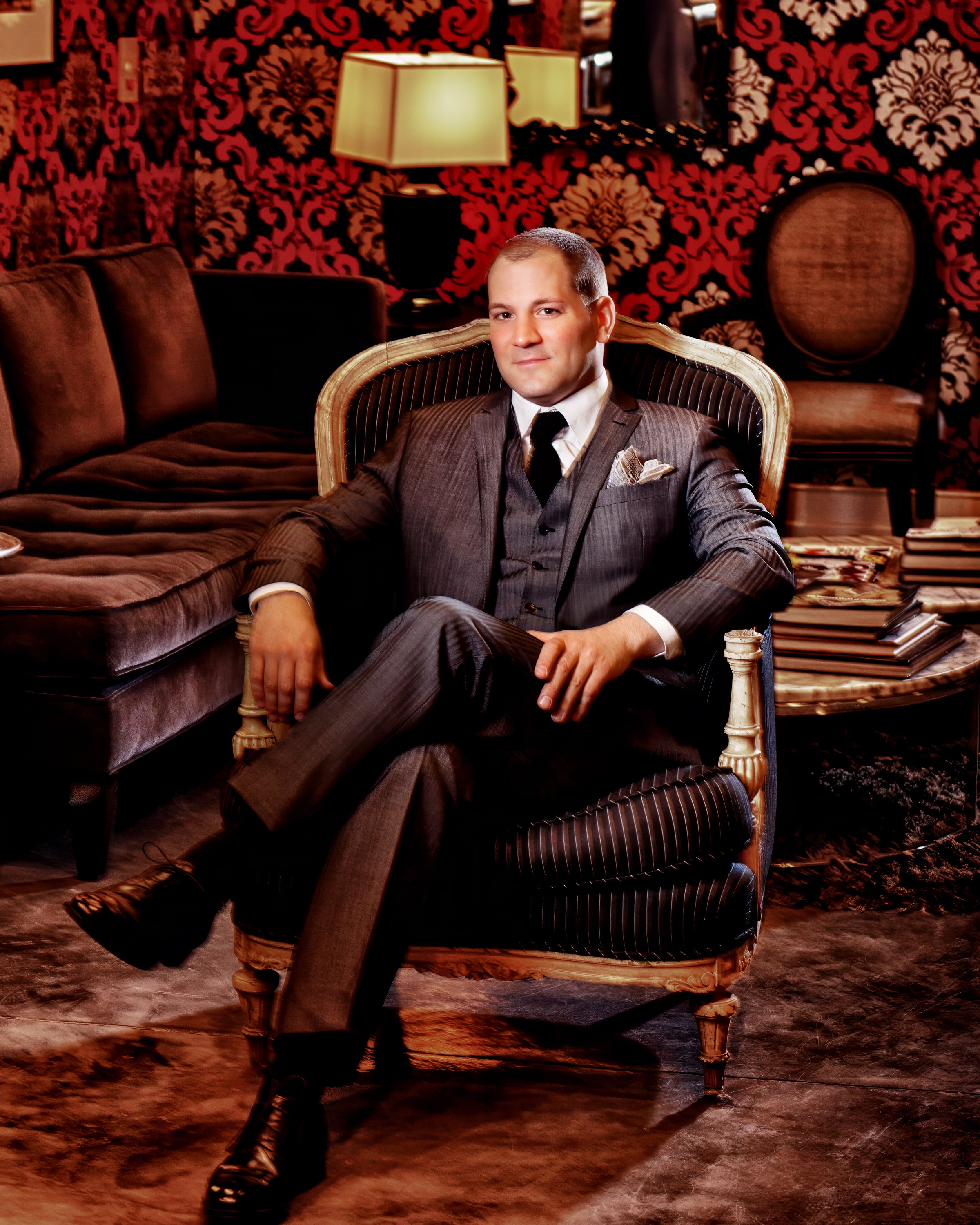 Lifestyle portrait of Michael Andrews custom NYC Mens Clothing Aficionado