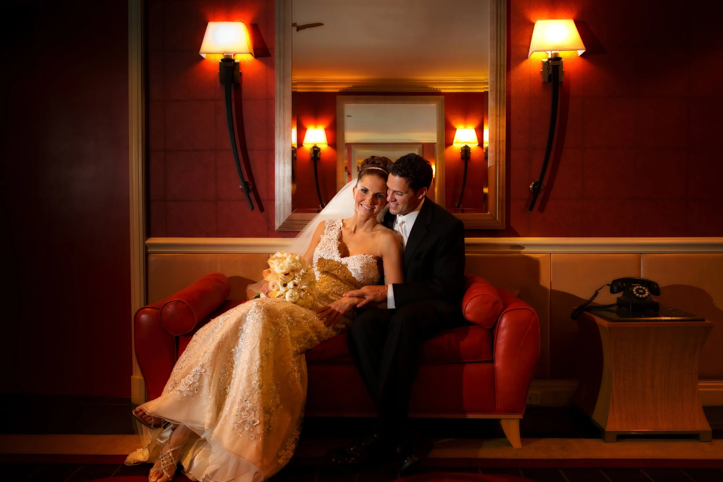 Luxury wedding portraiture in the Essex House Foyer