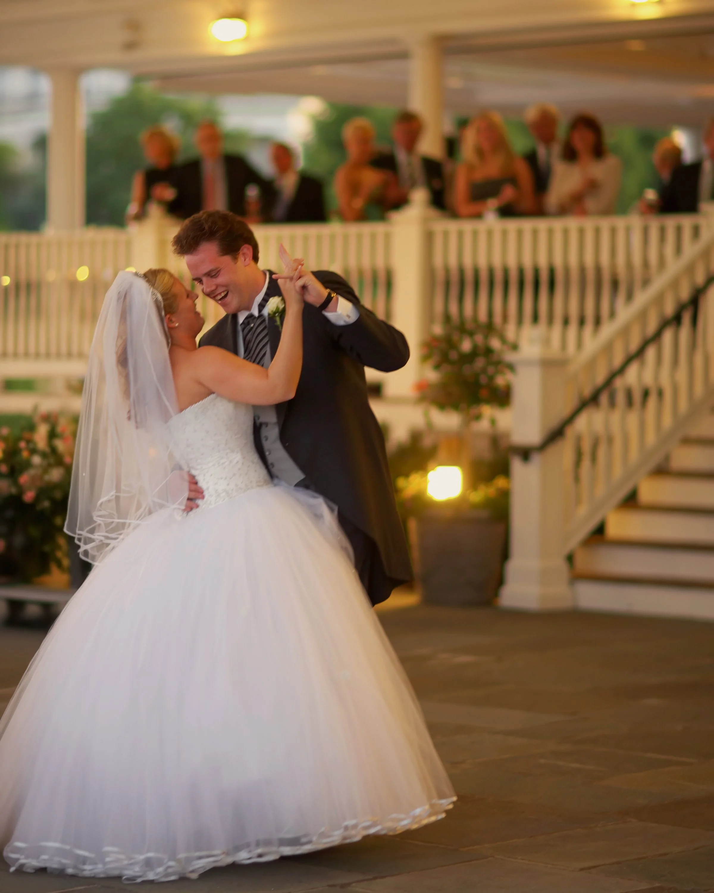 Bride and groom share their first dance at Belle Haven Yacht Club wedding reception.