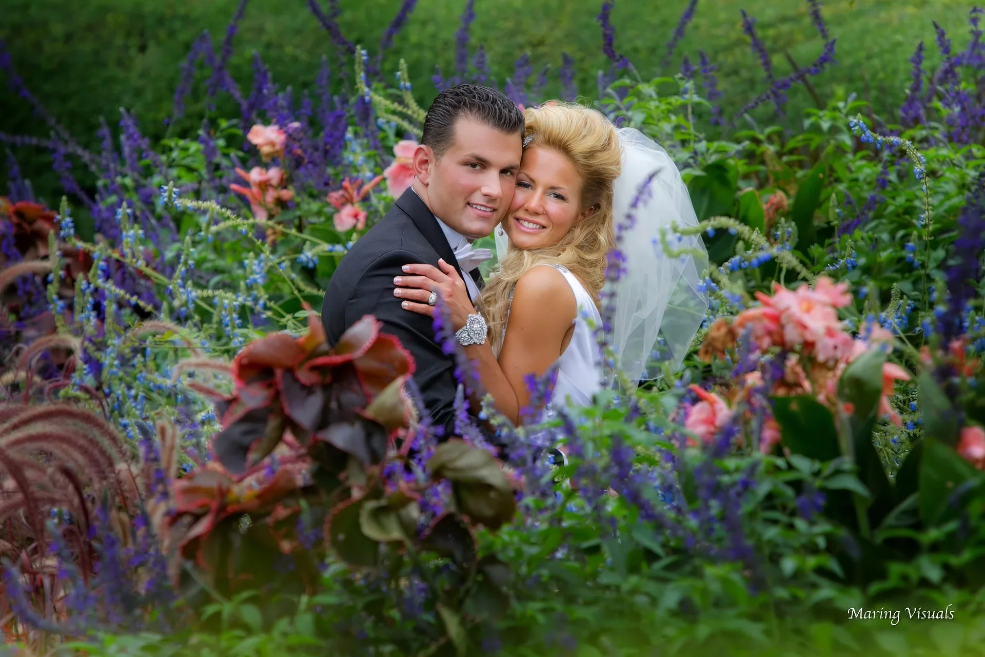 Wedding bride and groom portraits inside the Conservatory Garden in Central Park.