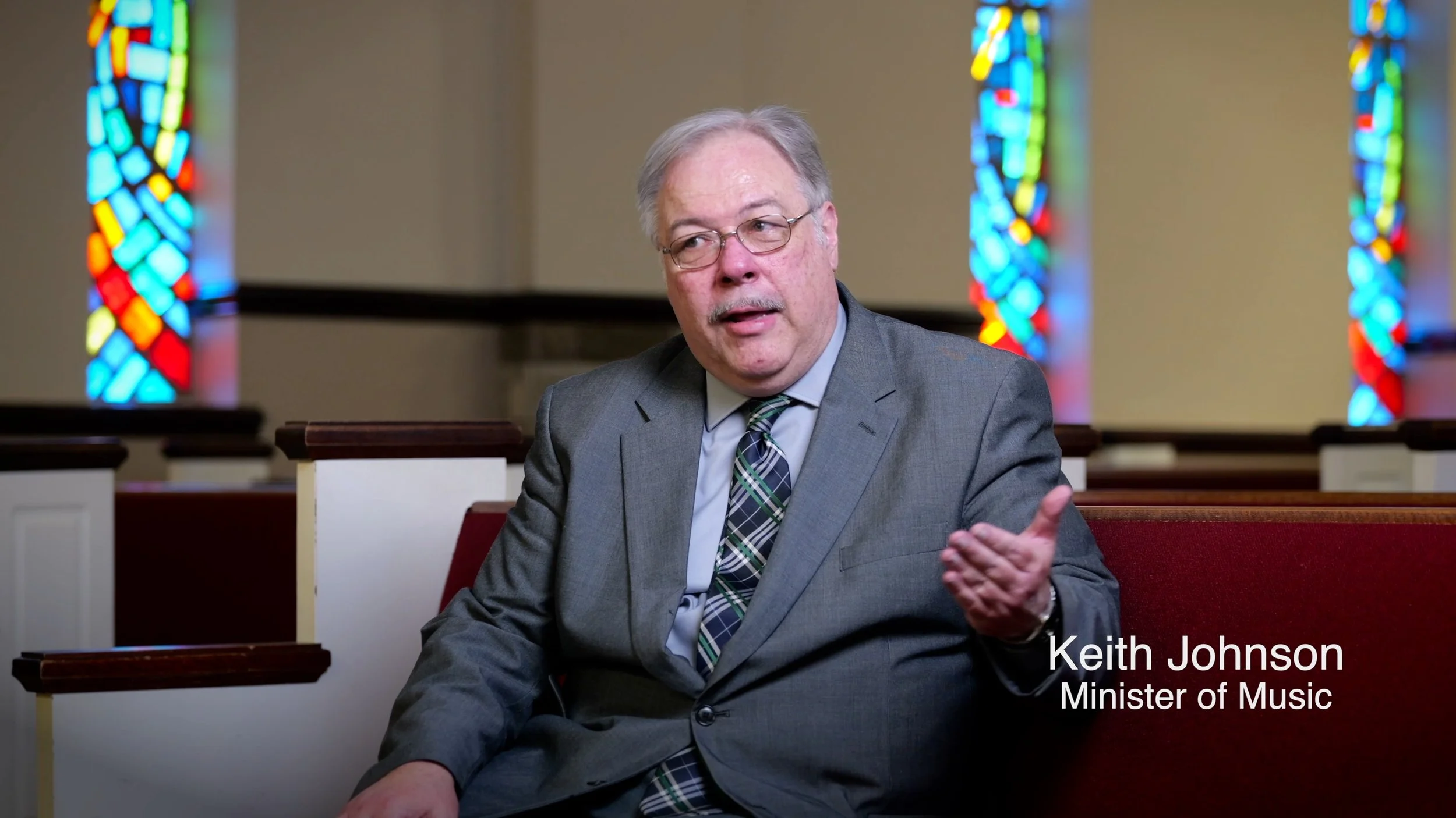 Keith Johnson, Minister of Music at South Gastonia Church of God, sharing his perspective during a historical church documentary interview.