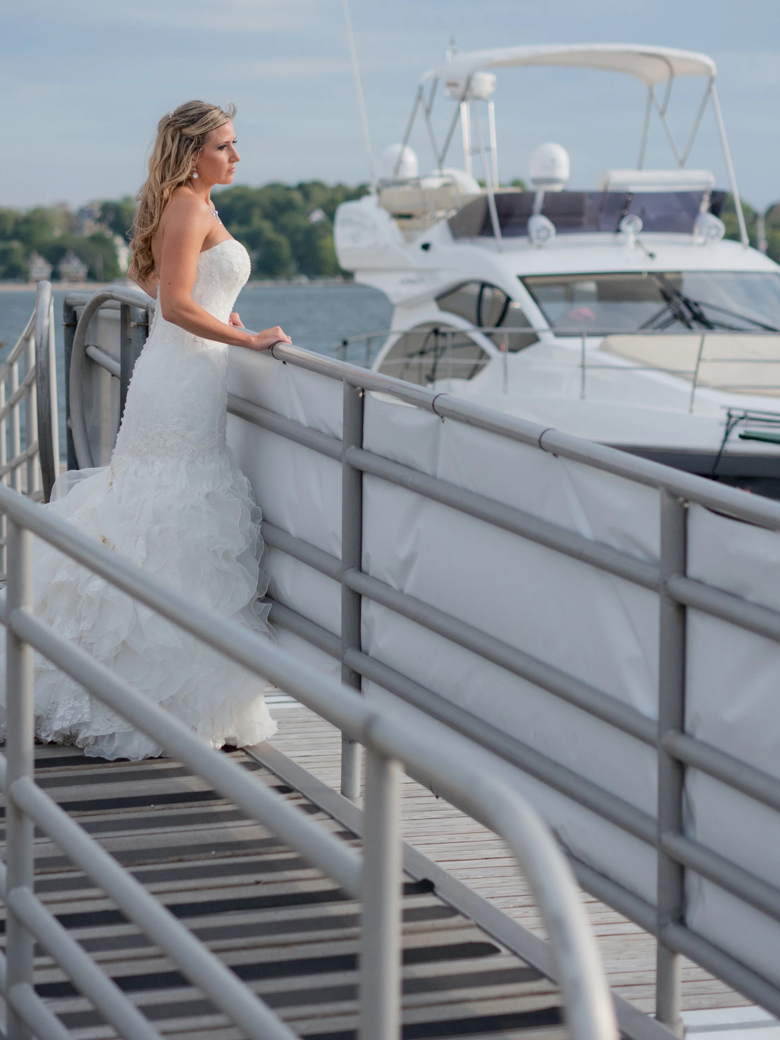 Elegant bridal portrait captured on the docks at Newport Yachting Center.