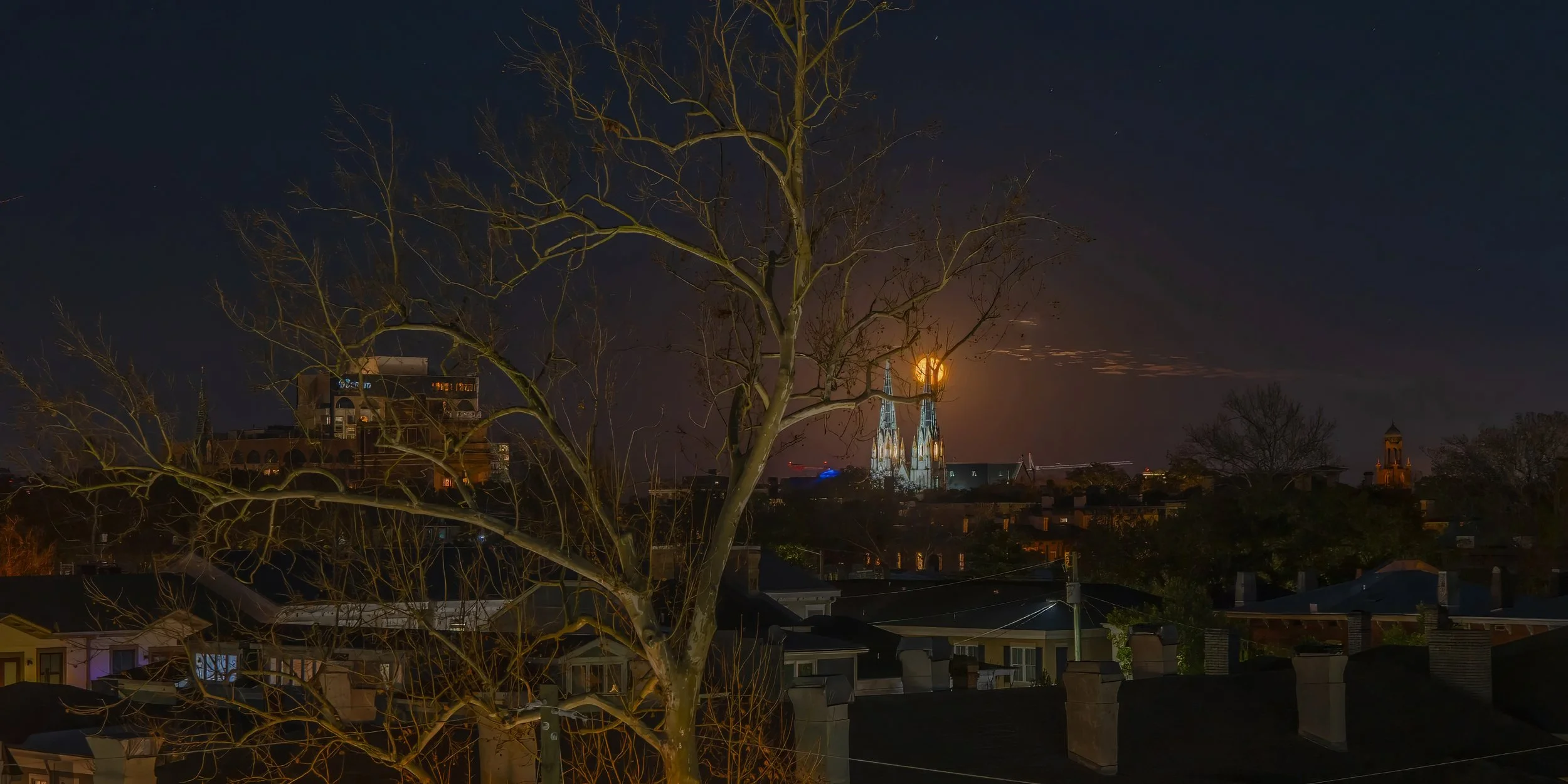Savannah Photographer Charles Maring captures the full moon over the Savannah Skyline