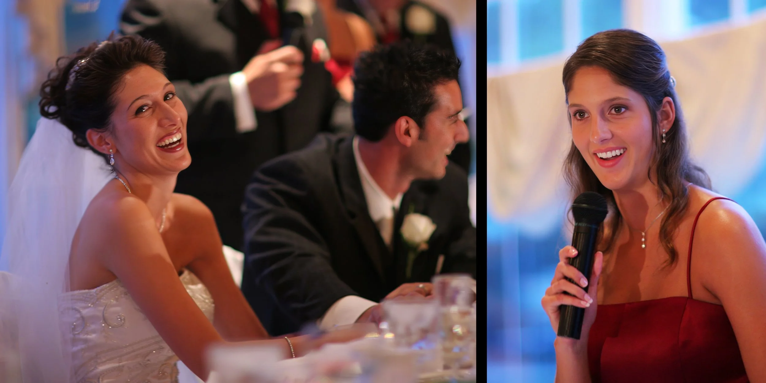 Maid of honor brings joy to the bride during a wedding toast at Aqua Turf