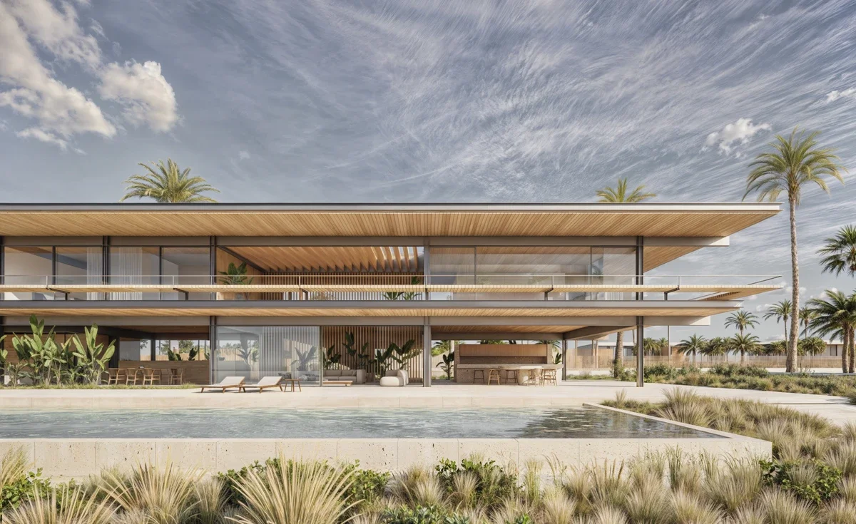 Casa contemporánea con piscina y fachada acristalada / Contemporary house with pool and glass façade