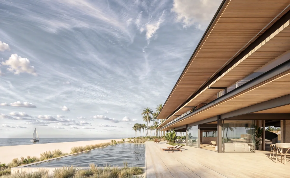 Casa moderna con voladizos y piscina tropical / Modern house with overhangs and tropical pool