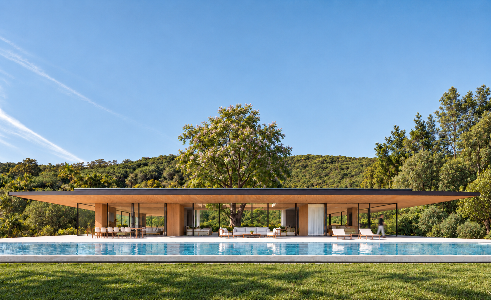 Casa Jaral en Estepona, cubierta de madera, jardín y piscina