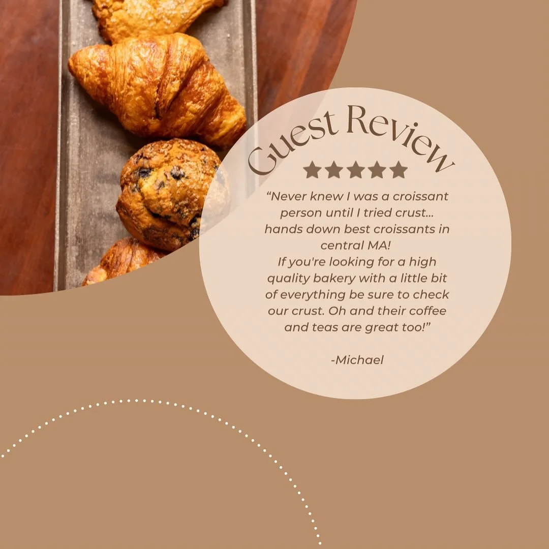 Nothing we love more than happy customers. Thank you for the kind reviews. ⭐️⭐️⭐️⭐️⭐️

#Crustbakeshop #crustbakery #bodybycrust #worcestereats #localflavors #worcesterma #worcestercoffeeshops #newenglandcoffeeshops
