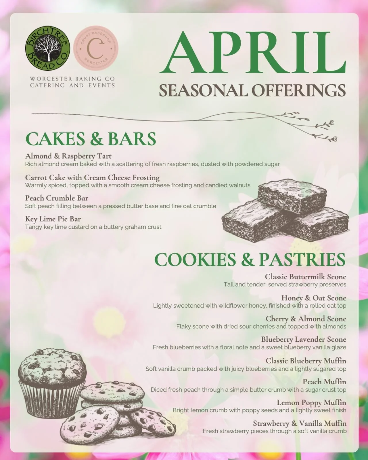 Better late than never&hellip; right? 😅🌷

We&rsquo;re trying something new this month with our seasonal lineup&mdash;think spring flavors, cozy classics, and a few sweet surprises.

#crustbakeshop #birchtreebreadcompany #worcesterma #localflavors #