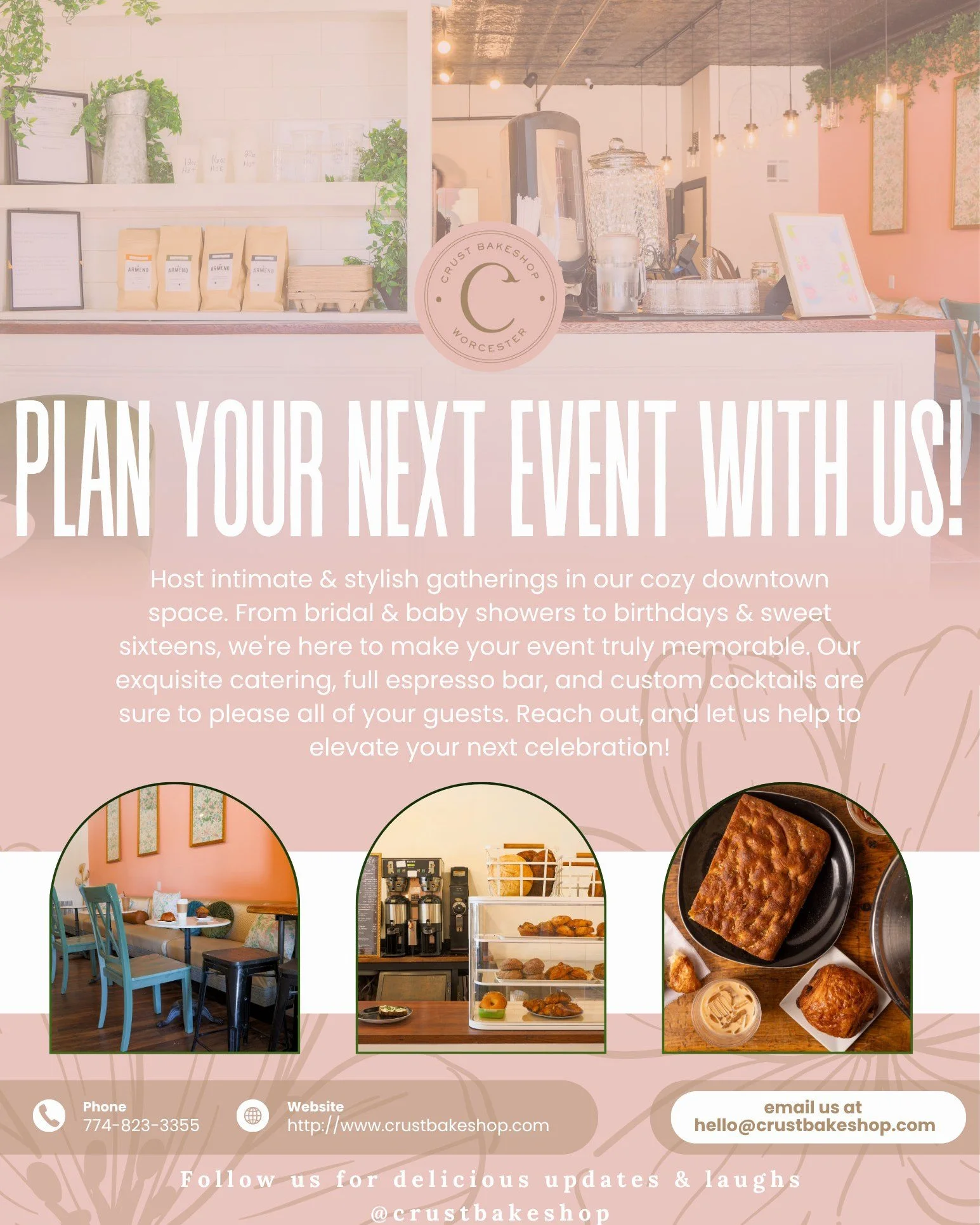 A little reminder that our space isn't just for your morning coffee. 😉

We're available for private events, showers, birthdays, celebrations, meetings, and more. Good food, good drinks, and a space that feels warm and welcoming from the moment your 