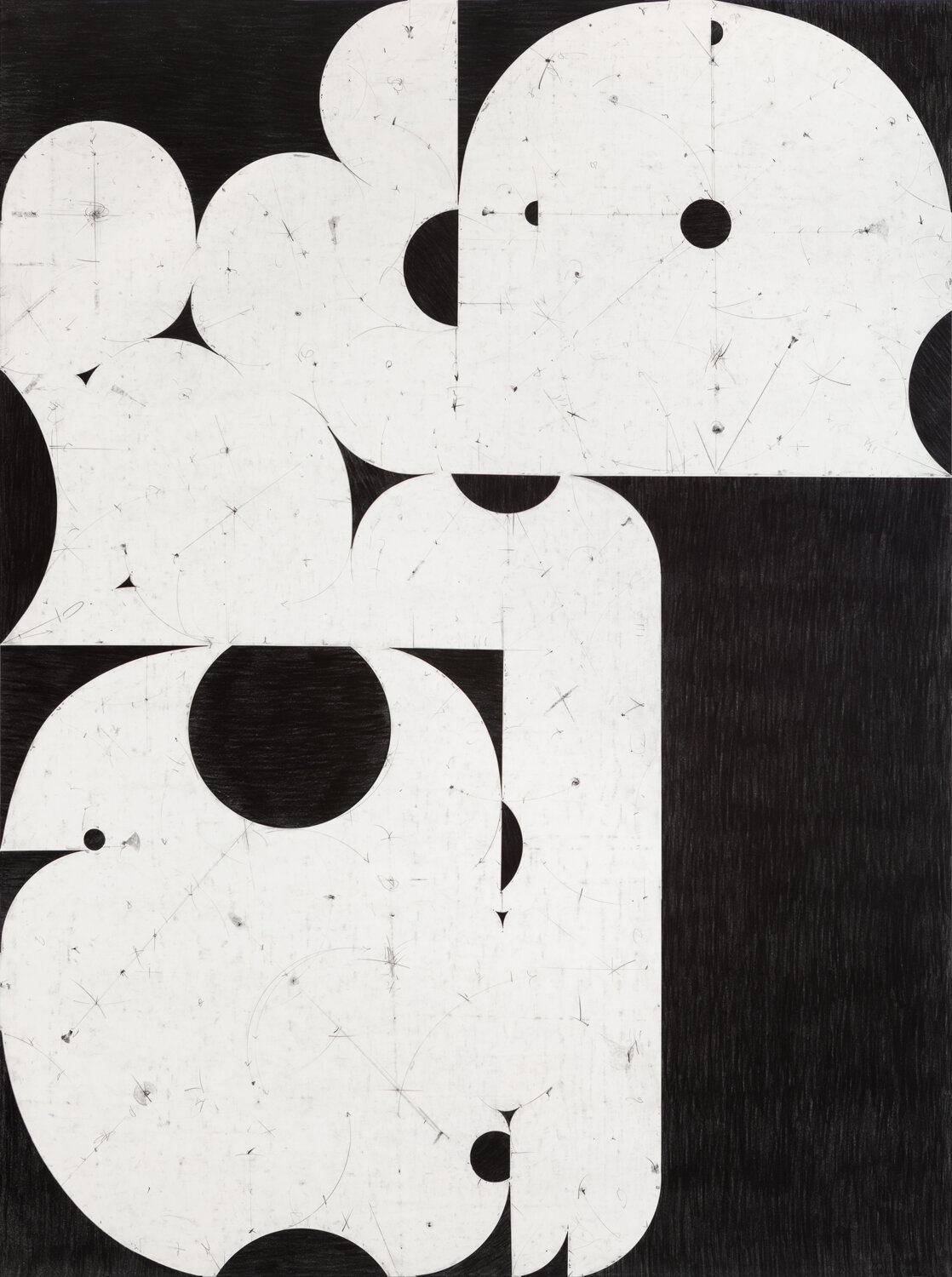  Fragments/Circles#12, 2019, graphite on cut and collaged paper, 69 x 51.5 inches/ 175 x 131 cm 