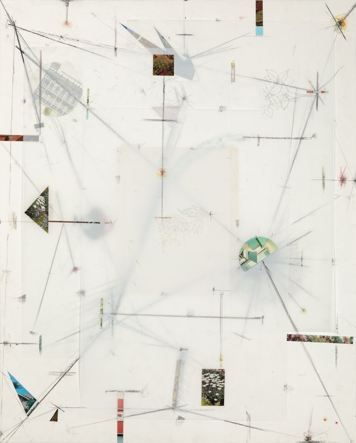  Untitled, 2021, graphite, colored pencil and collage on paper and mylar, 51,5 x 41,5 inches/ 131 x 105 cm 
