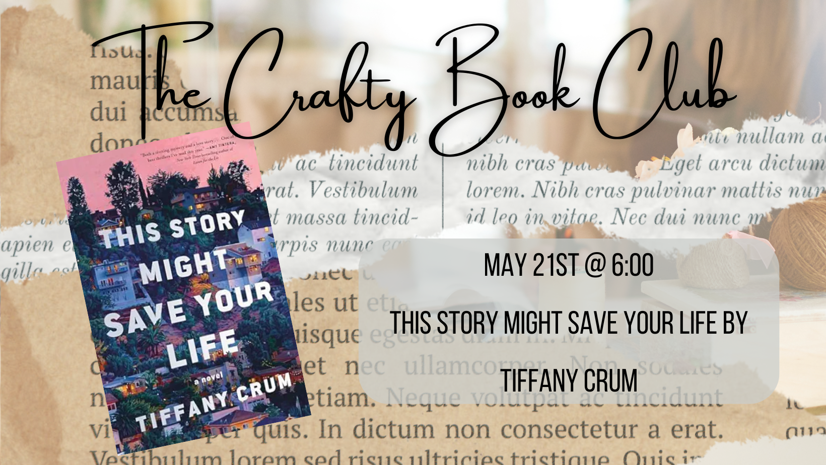 The Crafty Book Club - This Story Might Save Your Life