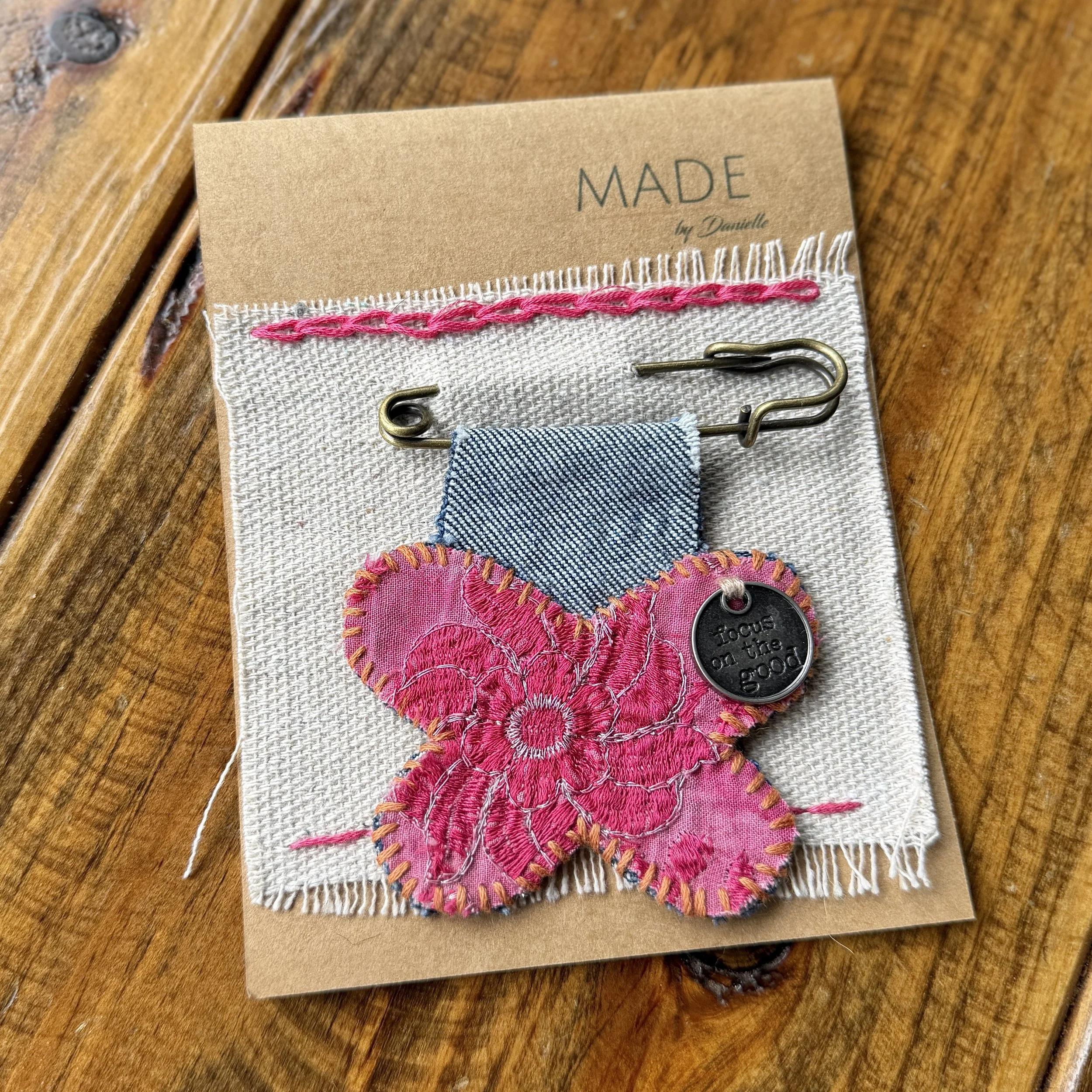Pink Stitched Butterfly Brooch