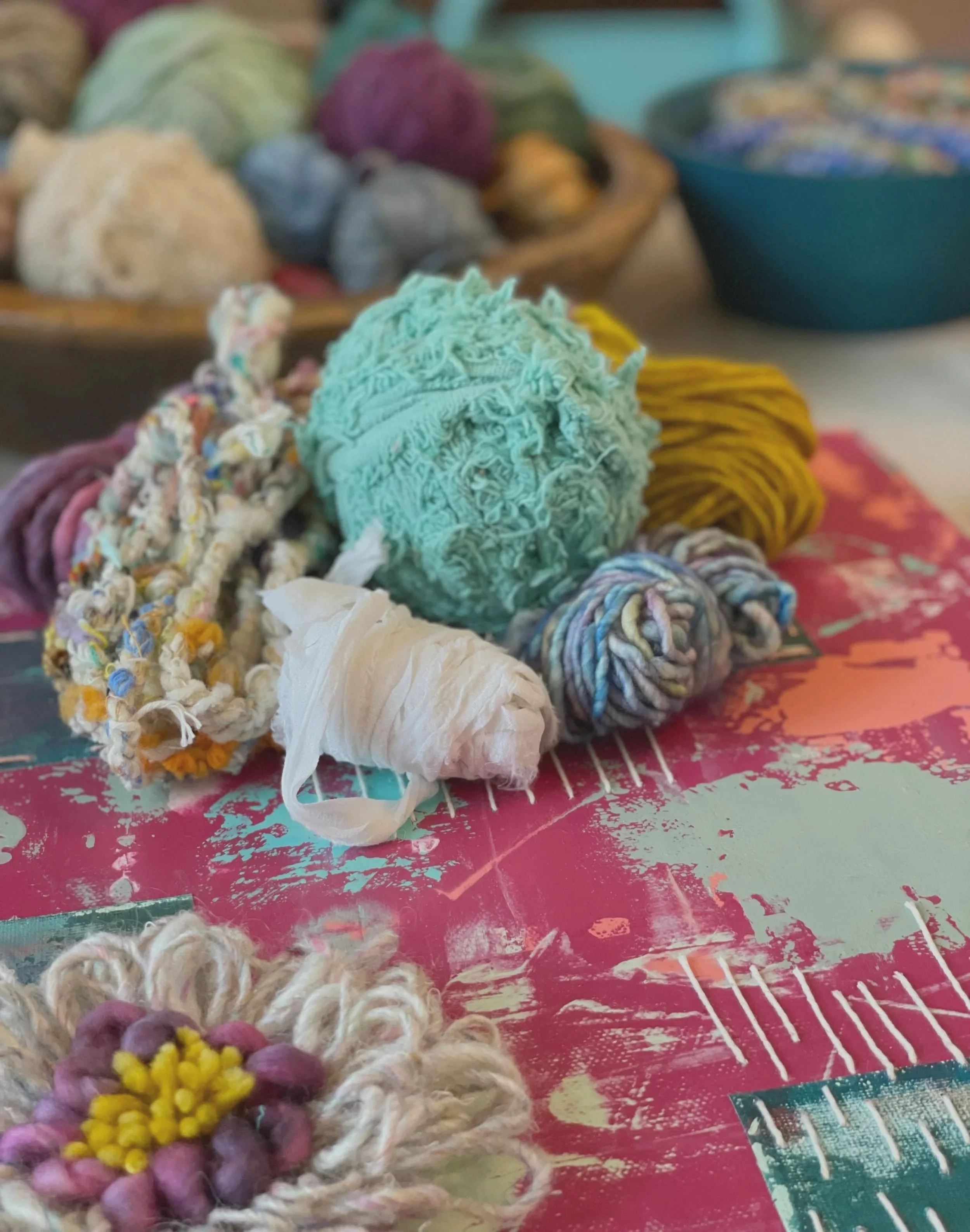 Painted Canvas with Weaving Supplies