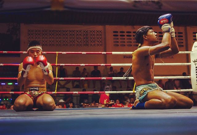 Upon entering the ring in Muay Thai (Thai boxing), each of the fighters performed a ritual that prepared them for the match. Some had more elaborate routines than others, but it seemed that it was to pay homage to the sport and its spirituality, alon