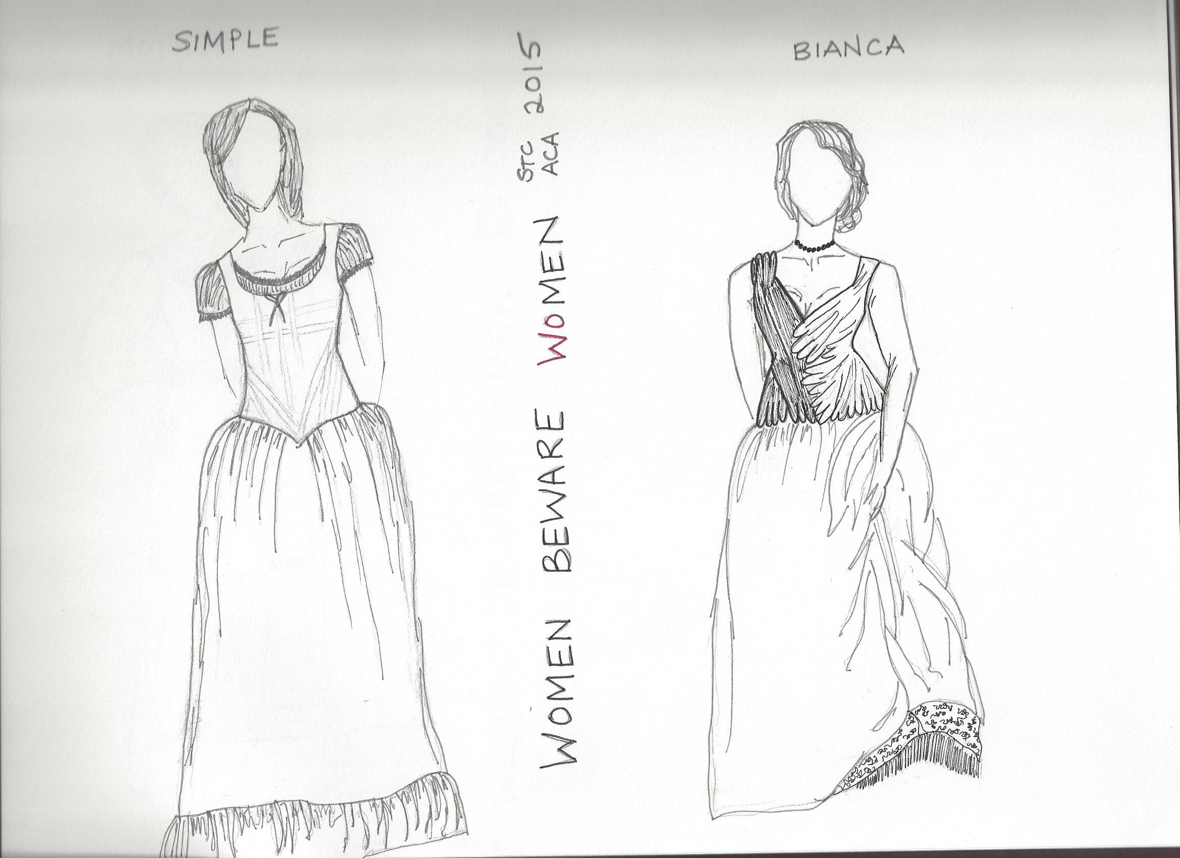 B&amp;W Sketches - Simple and Bianca's Final Look    Women Beware Women    Directed by Lisa Wolpe With Eleanor Holdridge The Shakespeare Theatre's Academy for Classical Acting with GWU June 2015        