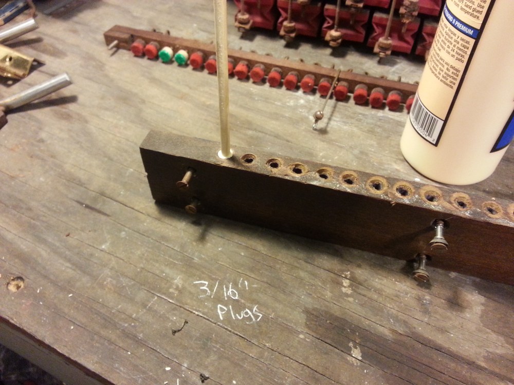 Dowel glued into the pouch board.