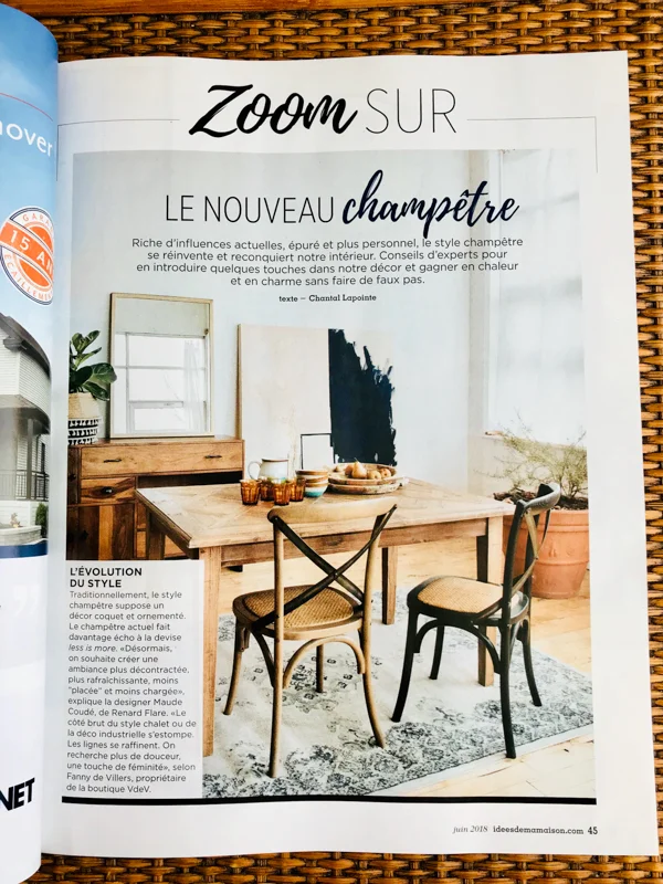 Citée en entrevue dans la revue Les idées de ma maison: http://www.casatv.ca/publications/les-idees-de-ma-maison/on-decouvre-le-nouveau-style-champetre