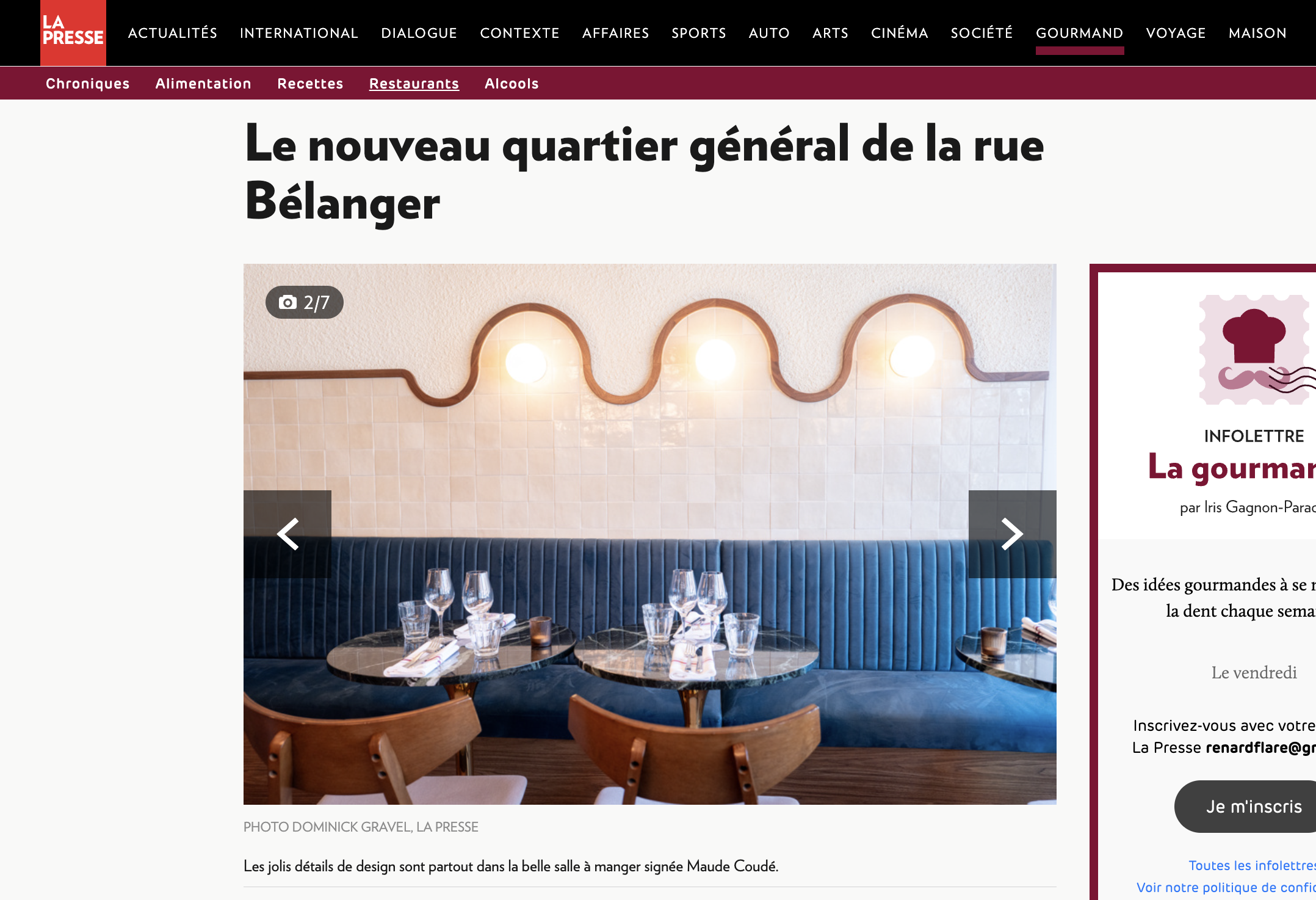 Article de La Presse pour l'ouverture du restaurant Le P'tit Bélanger 