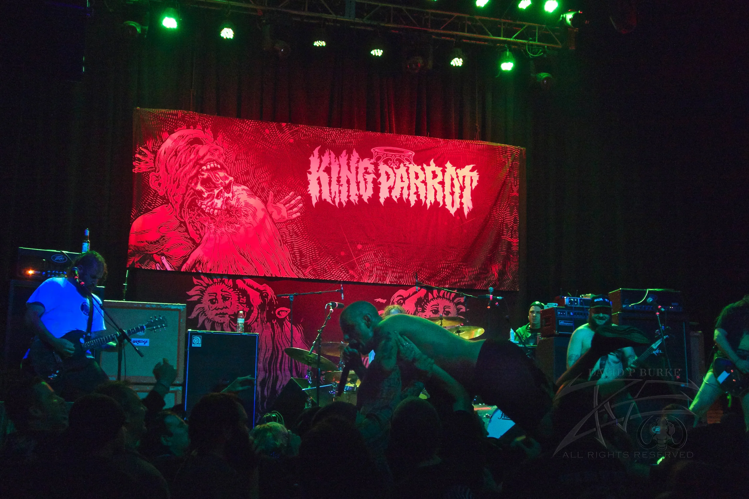 King Parrot lead singer "Youngy" readily surfs the early forming crowd photo: David Burke