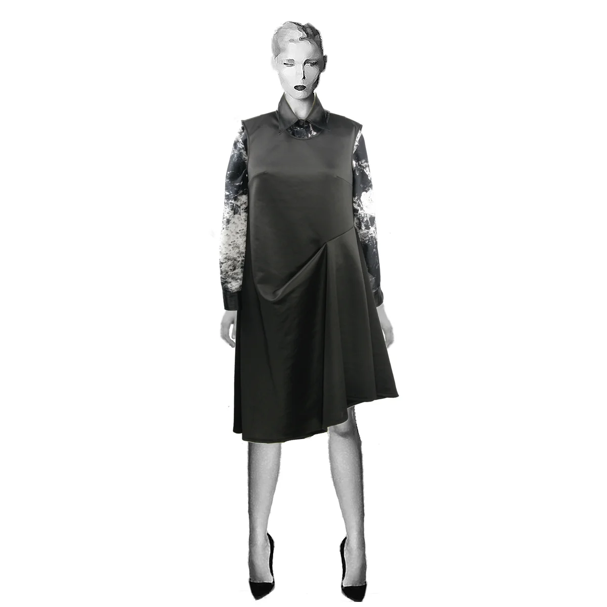 Alexander Michael Snyder AMS Atelier basics for women's clothing and lingerie. Black Neoprene asymmetric Drape dress