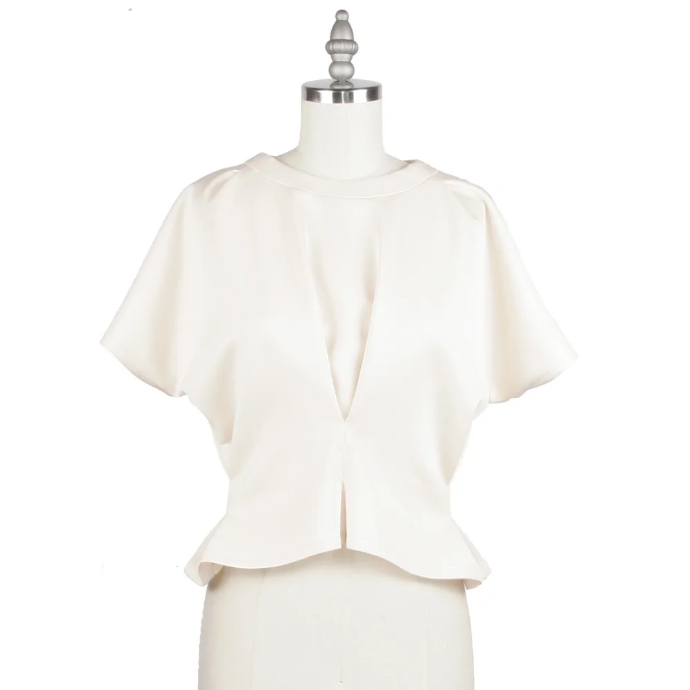 Alexander Michael Snyder AMS Atelier basics for women's clothing and lingerie. Cream Neoprene Dropped Shoulder Fashion blouse