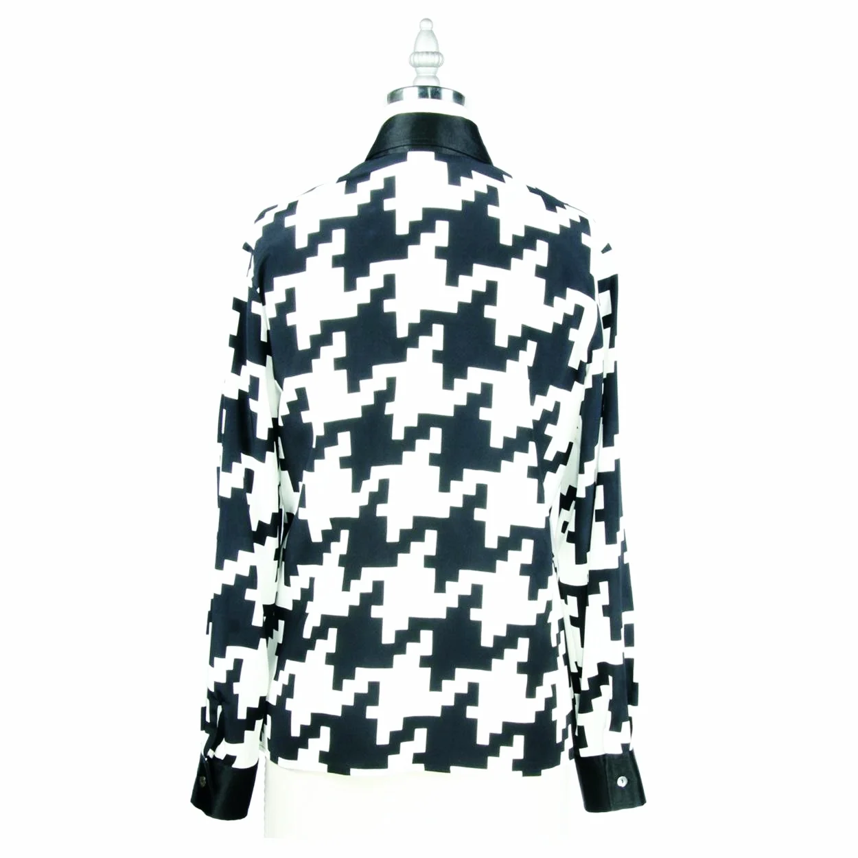 Alexander Michael Snyder AMS Atelier basics for women's clothing and lingerie. Black and White Houndstooth Silk Cotton Crepe de Chine Fashion blouse