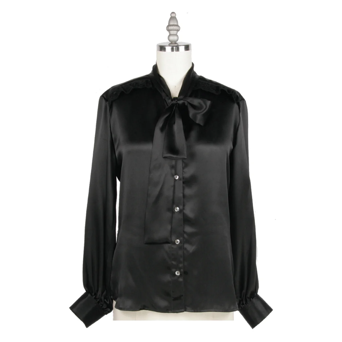 Alexander Michael Snyder AMS Atelier basics for women's clothing and lingerie. Black Silk Cotton Crepe de Chine Fashion stock tie blouse