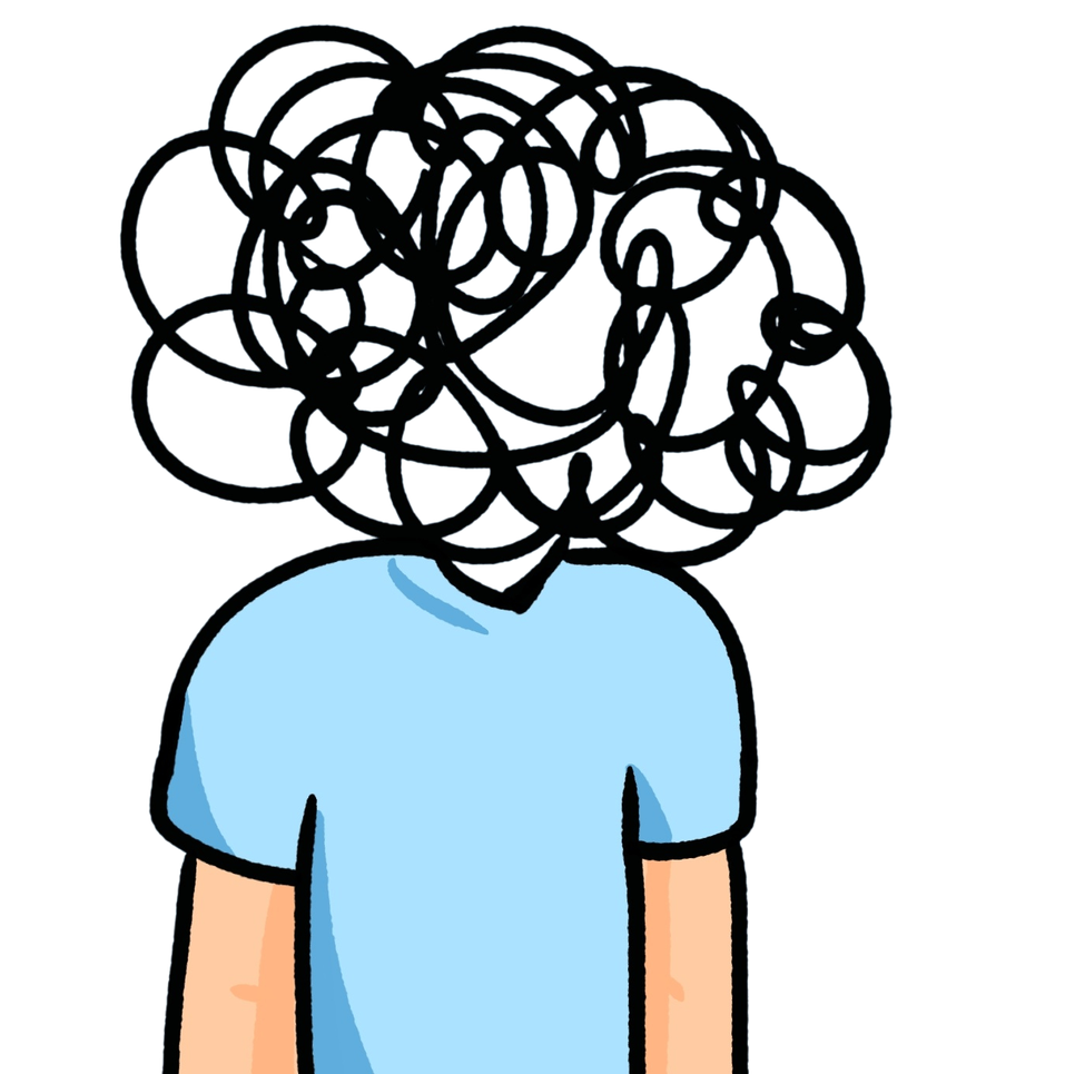 Cartoon Image of a human body with scribbles for a head