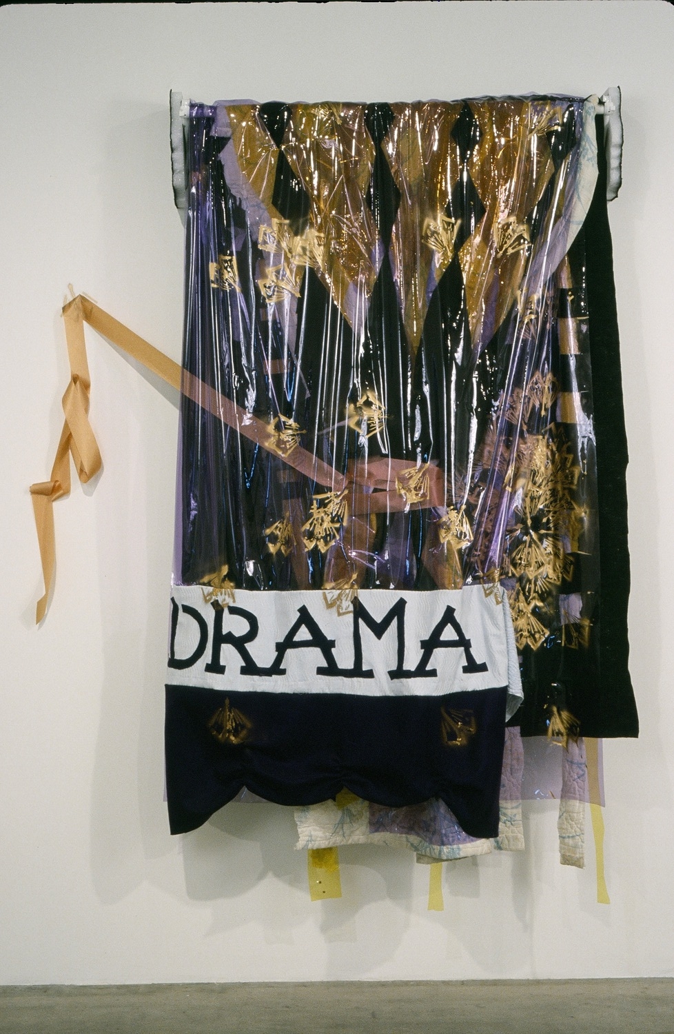   Drama Third Act - Luz da Noite , 2004  fabric, vinyl, styrofoam, metal, spray paint, ribbons   76 X 6 X 60" / 193 X 15.5 X 152.5Cm     