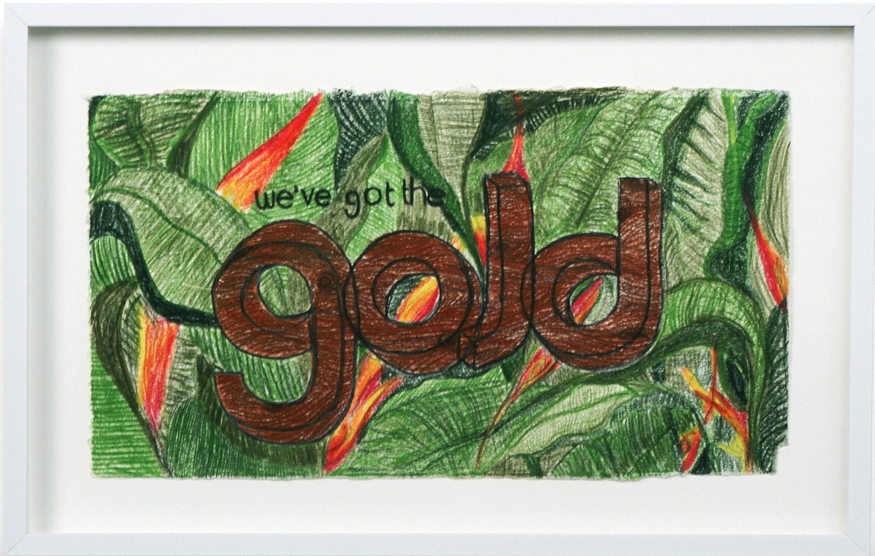   We've Got the Gold , 2004  colored pencil on paper  6.75 X 12" / 17 X 30.5Cm    